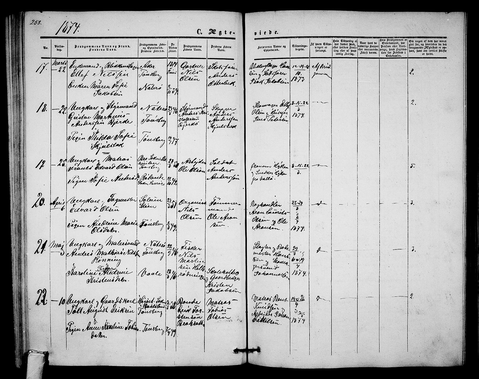 Tønsberg kirkebøker, AV/SAKO-A-330/G/Ga/L0003: Parish register (copy) no. 3, 1855-1864, p. 258