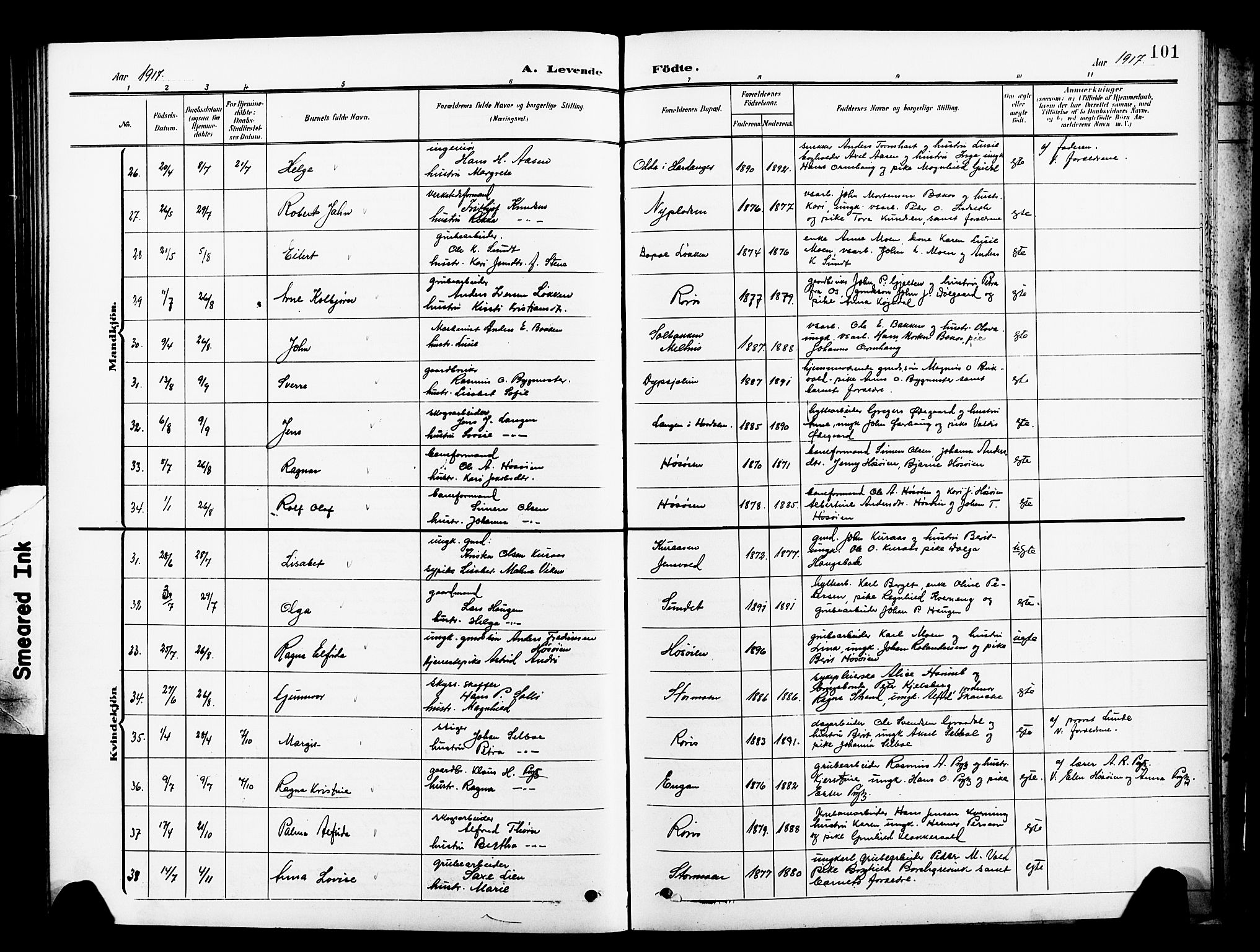 Ministerialprotokoller, klokkerbøker og fødselsregistre - Sør-Trøndelag, AV/SAT-A-1456/681/L0942: Parish register (copy) no. 681C06, 1906-1925, p. 101