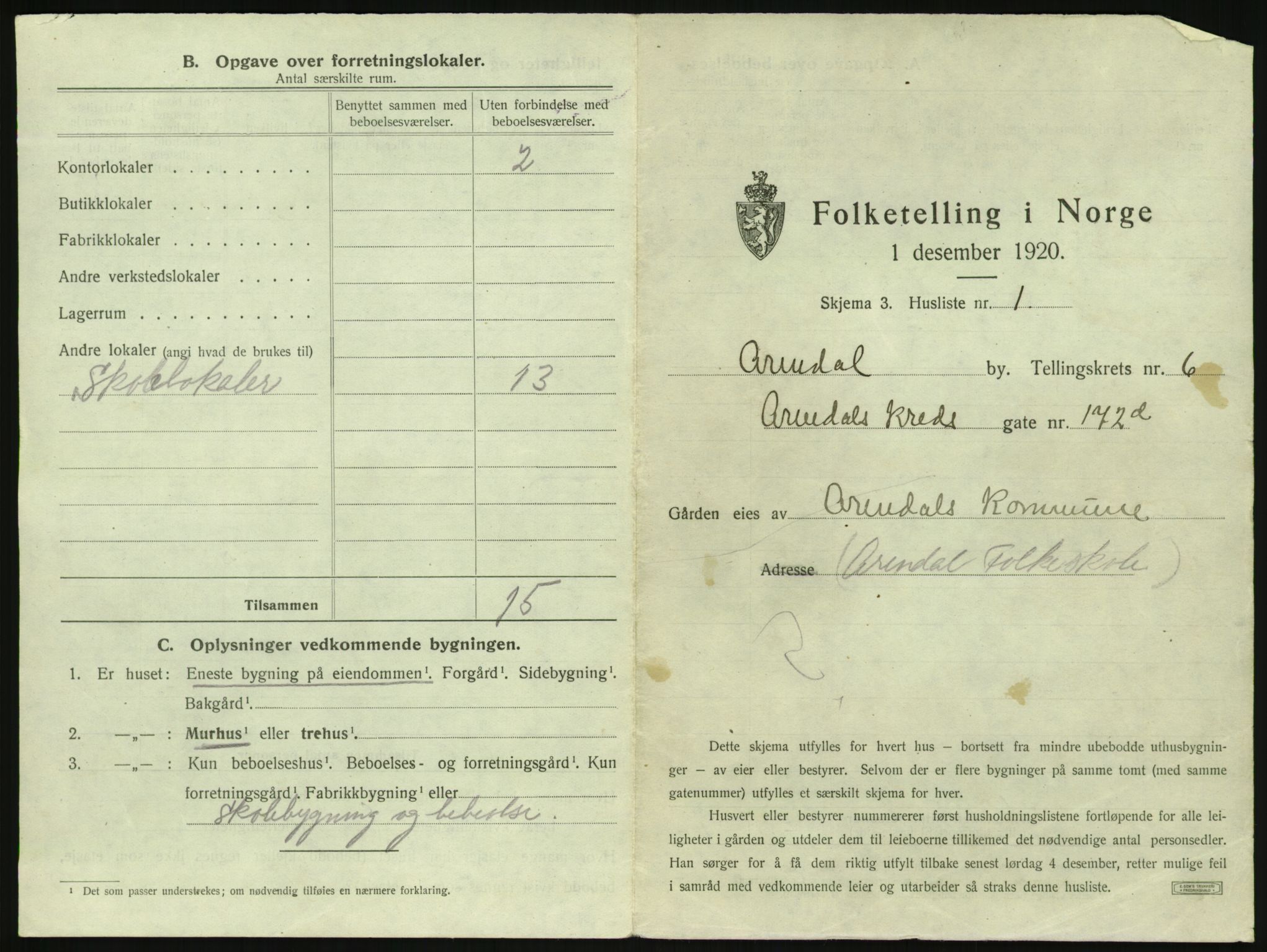 SAK, 1920 census for Arendal, 1920, p. 716