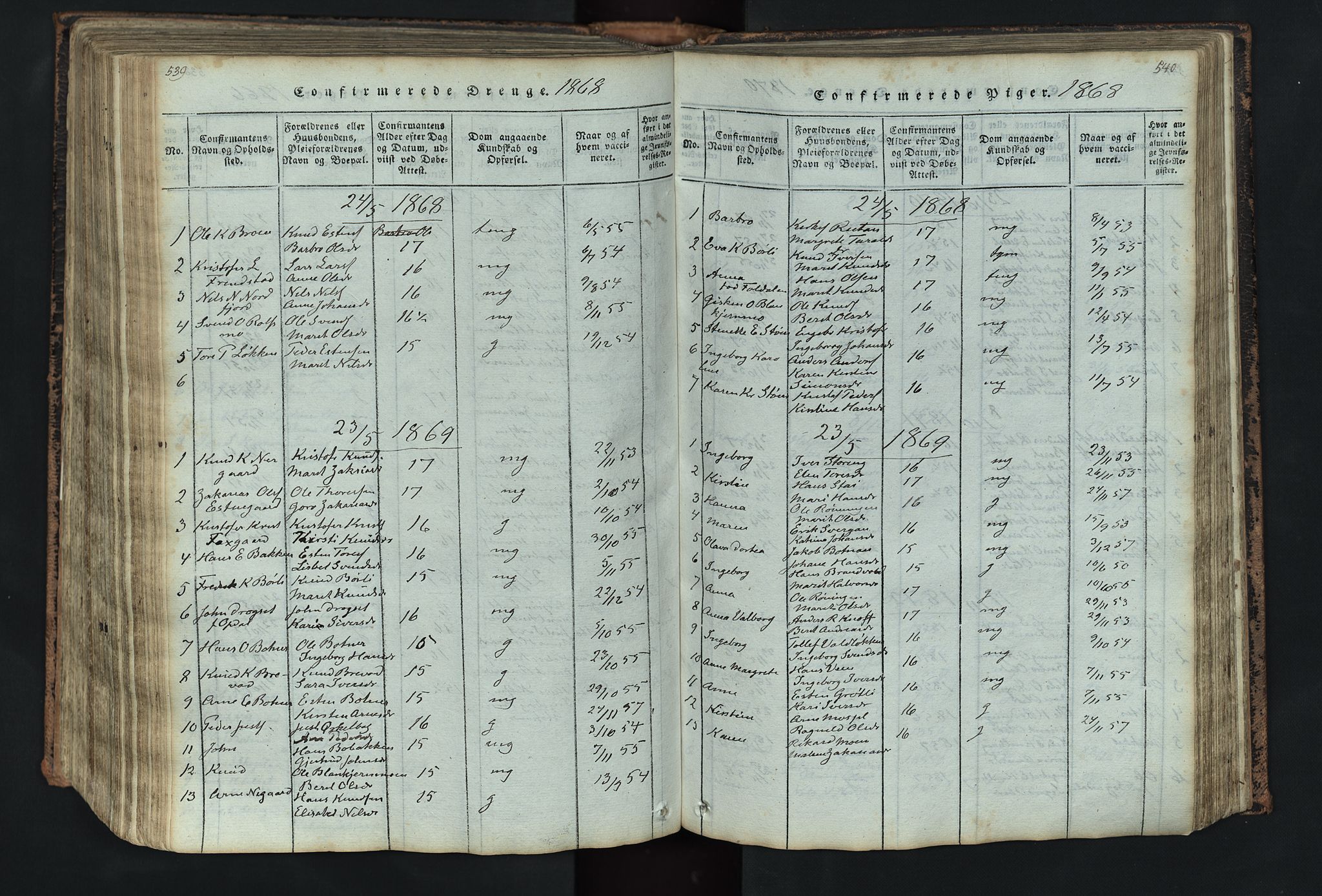 Kvikne prestekontor, AV/SAH-PREST-064/H/Ha/Hab/L0001: Parish register (copy) no. 1, 1815-1895, p. 539-540