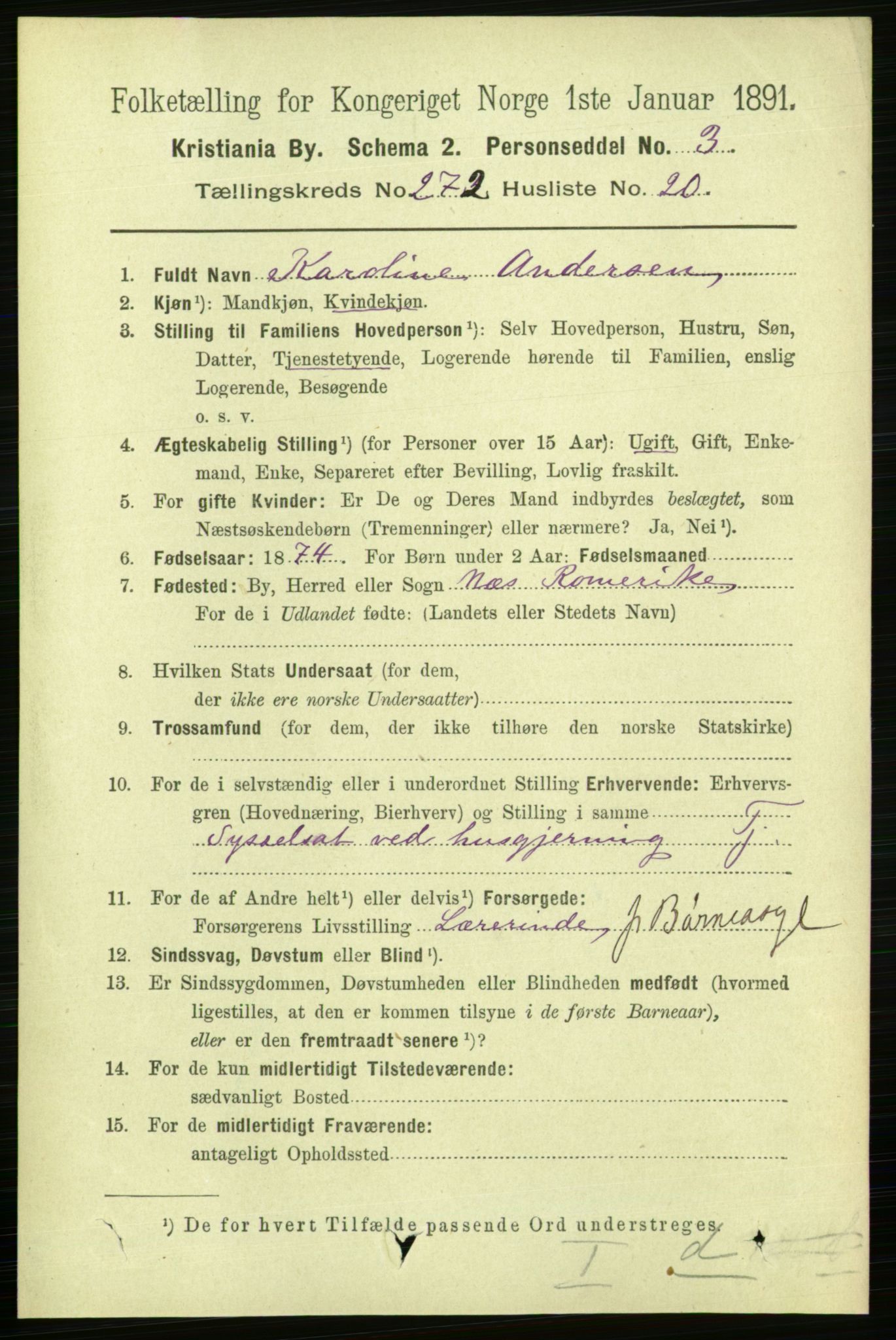 RA, 1891 census for 0301 Kristiania, 1891, p. 165694