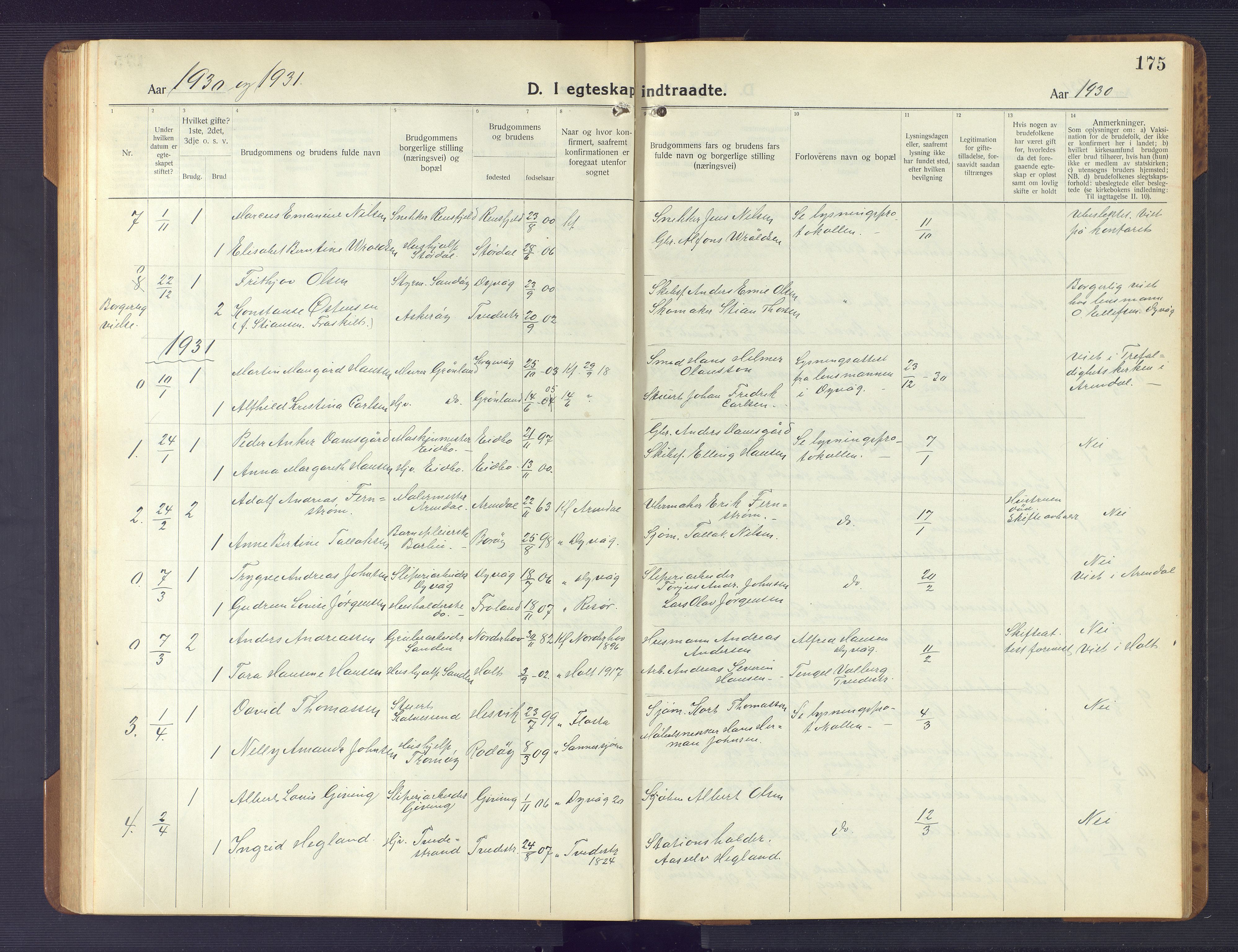 Dypvåg sokneprestkontor, SAK/1111-0007/F/Fb/Fba/L0015: Parish register (copy) no. B 15, 1922-1949, p. 175