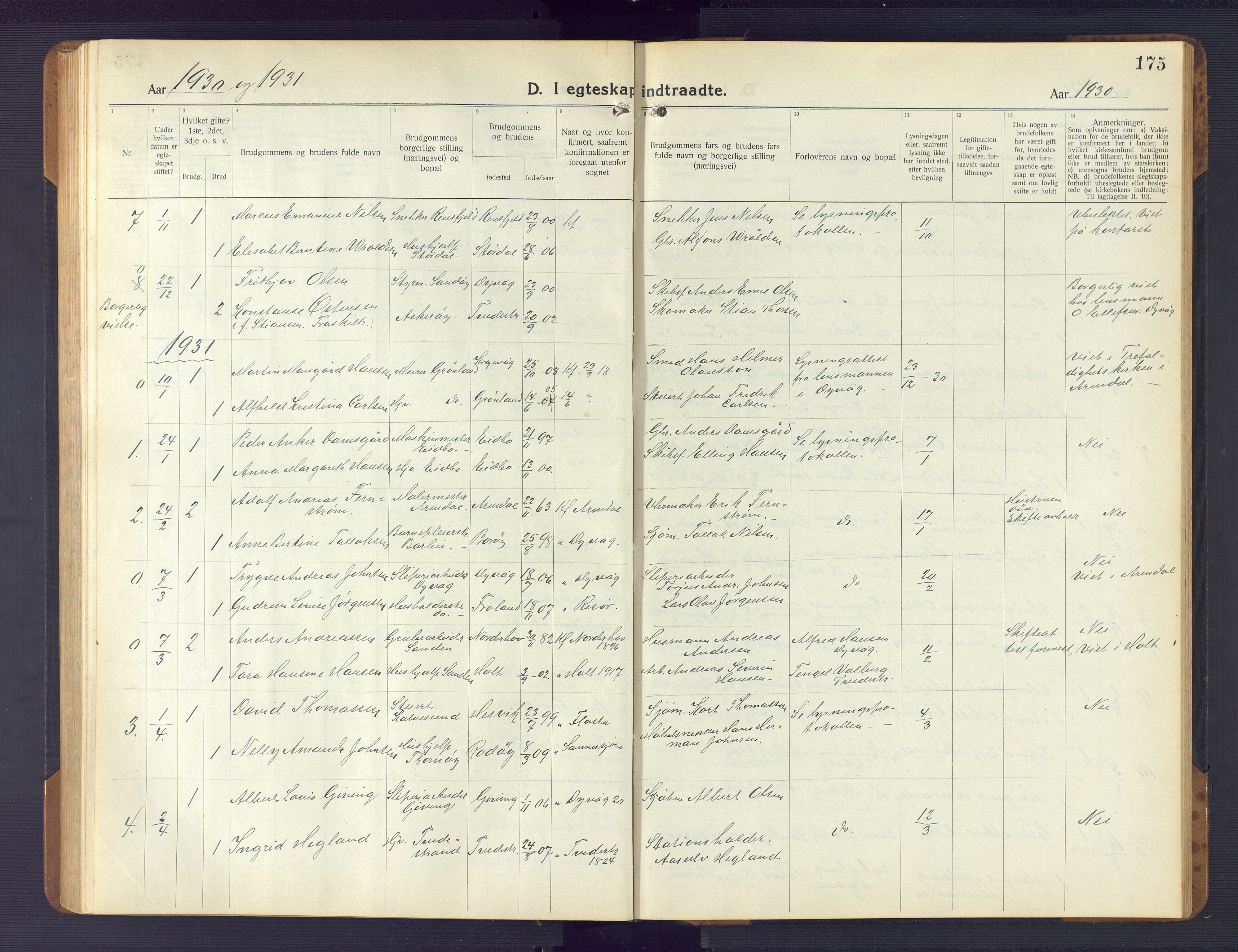 Dypvåg sokneprestkontor, AV/SAK-1111-0007/F/Fb/Fba/L0015: Parish register (copy) no. B 15, 1922-1949, p. 175