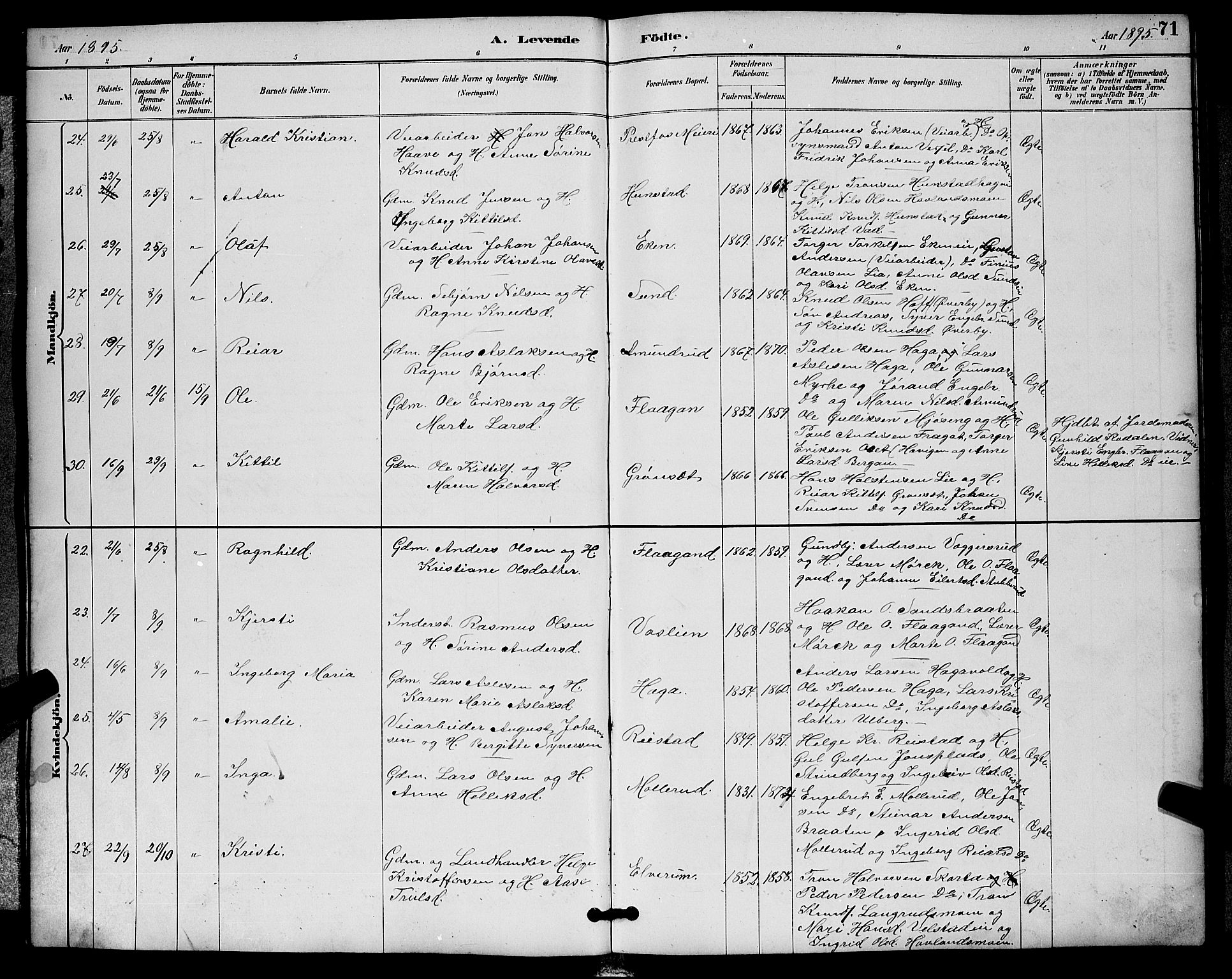 Sigdal kirkebøker, AV/SAKO-A-245/G/Ga/L0005: Parish register (copy) no. I 5, 1886-1900, p. 71