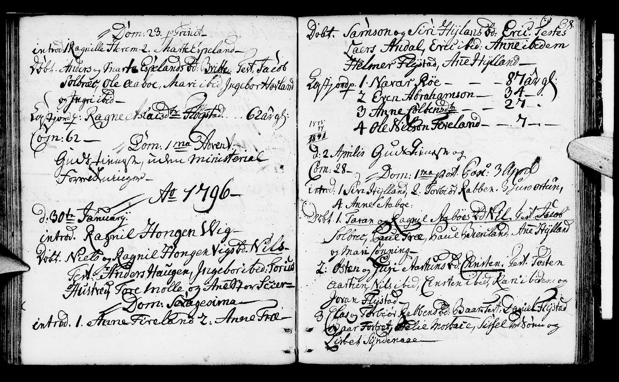 Suldal sokneprestkontor, SAST/A-101845/01/IV/L0002: Parish register (official) no. A 2, 1780-1808, p. 38