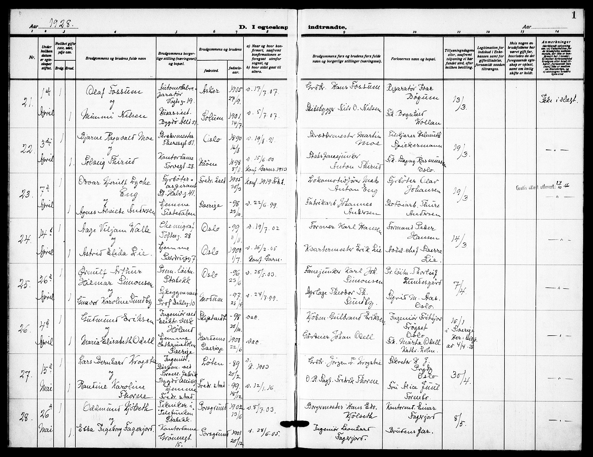 Garnisonsmenigheten Kirkebøker, AV/SAO-A-10846/F/Fa/L0019: Parish register (official) no. 19, 1928-1938, p. 1