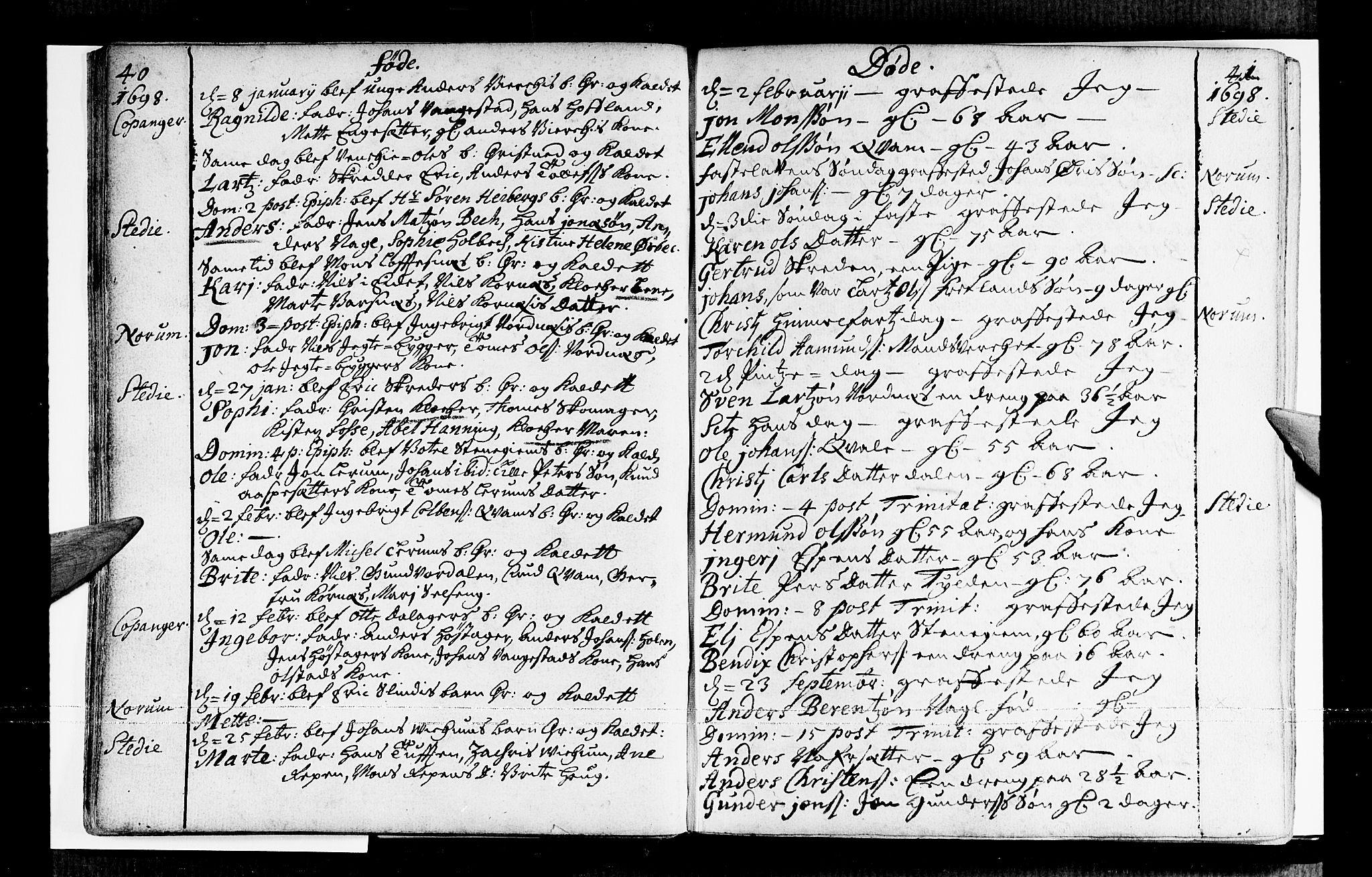 Sogndal sokneprestembete, SAB/A-81301/H/Haa/Haaa/L0001: Parish register (official) no. A 1, 1689-1713, p. 40-41