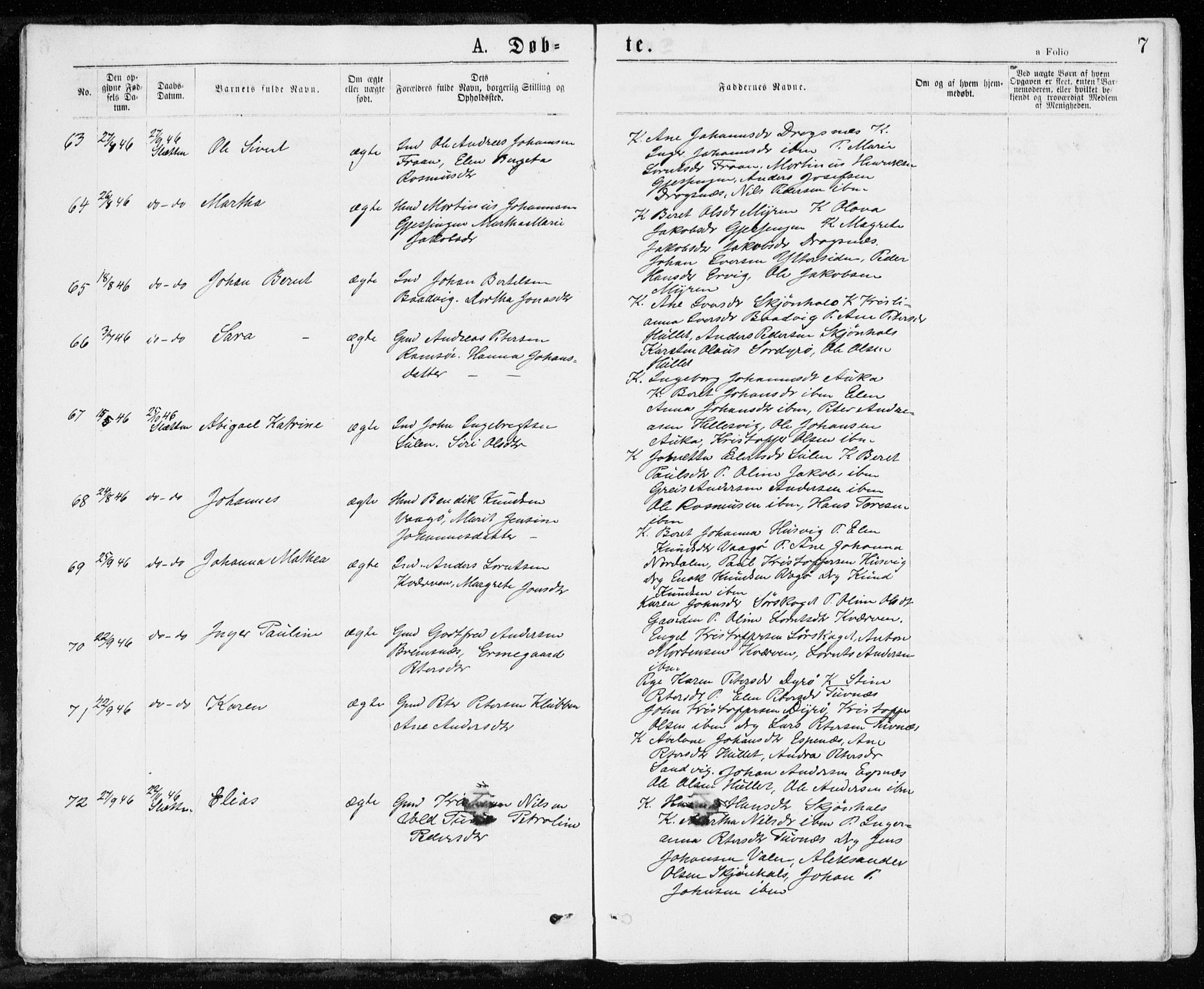 Ministerialprotokoller, klokkerbøker og fødselsregistre - Sør-Trøndelag, SAT/A-1456/640/L0576: Parish register (official) no. 640A01, 1846-1876, p. 7