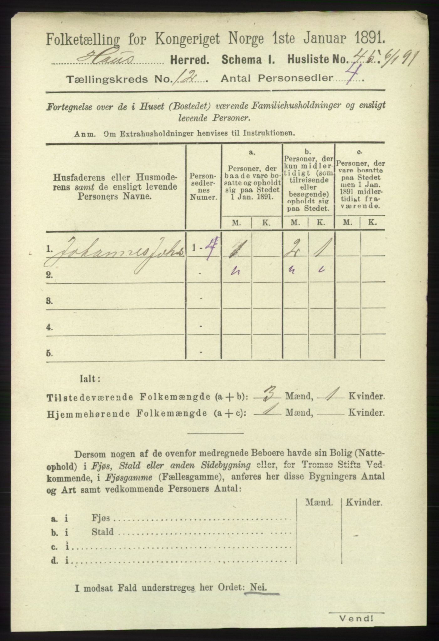 RA, 1891 census for 1250 Haus, 1891, p. 5232