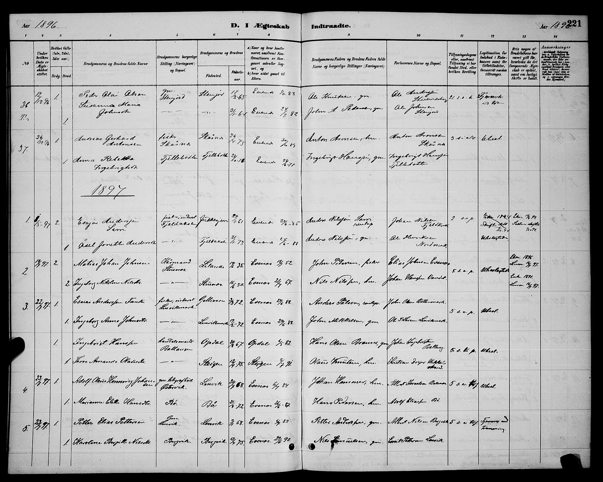 Ministerialprotokoller, klokkerbøker og fødselsregistre - Nordland, SAT/A-1459/863/L0914: Parish register (copy) no. 863C04, 1886-1897, p. 221