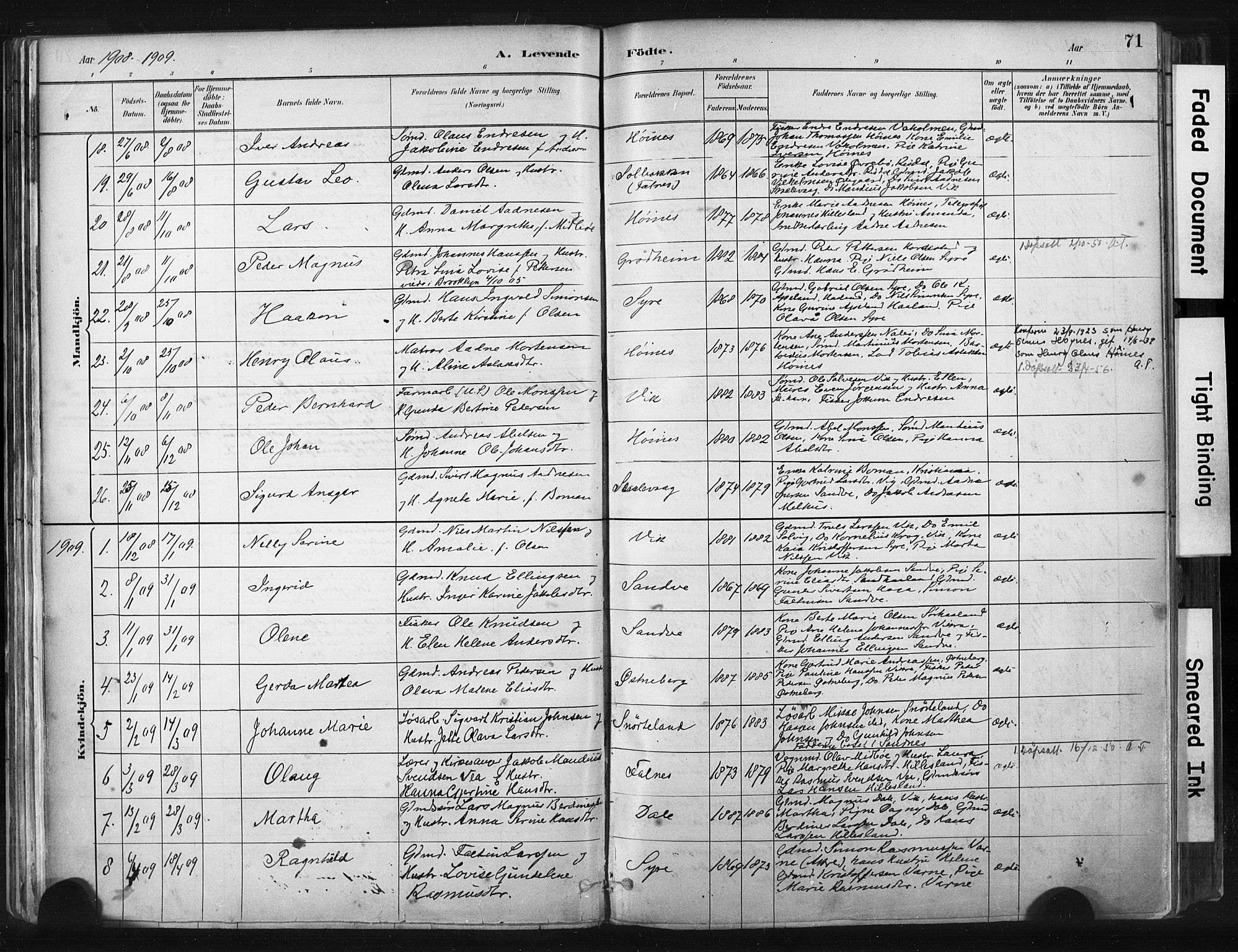 Skudenes sokneprestkontor, SAST/A -101849/H/Ha/Haa/L0009: Parish register (official) no. A 6, 1882-1912, p. 71