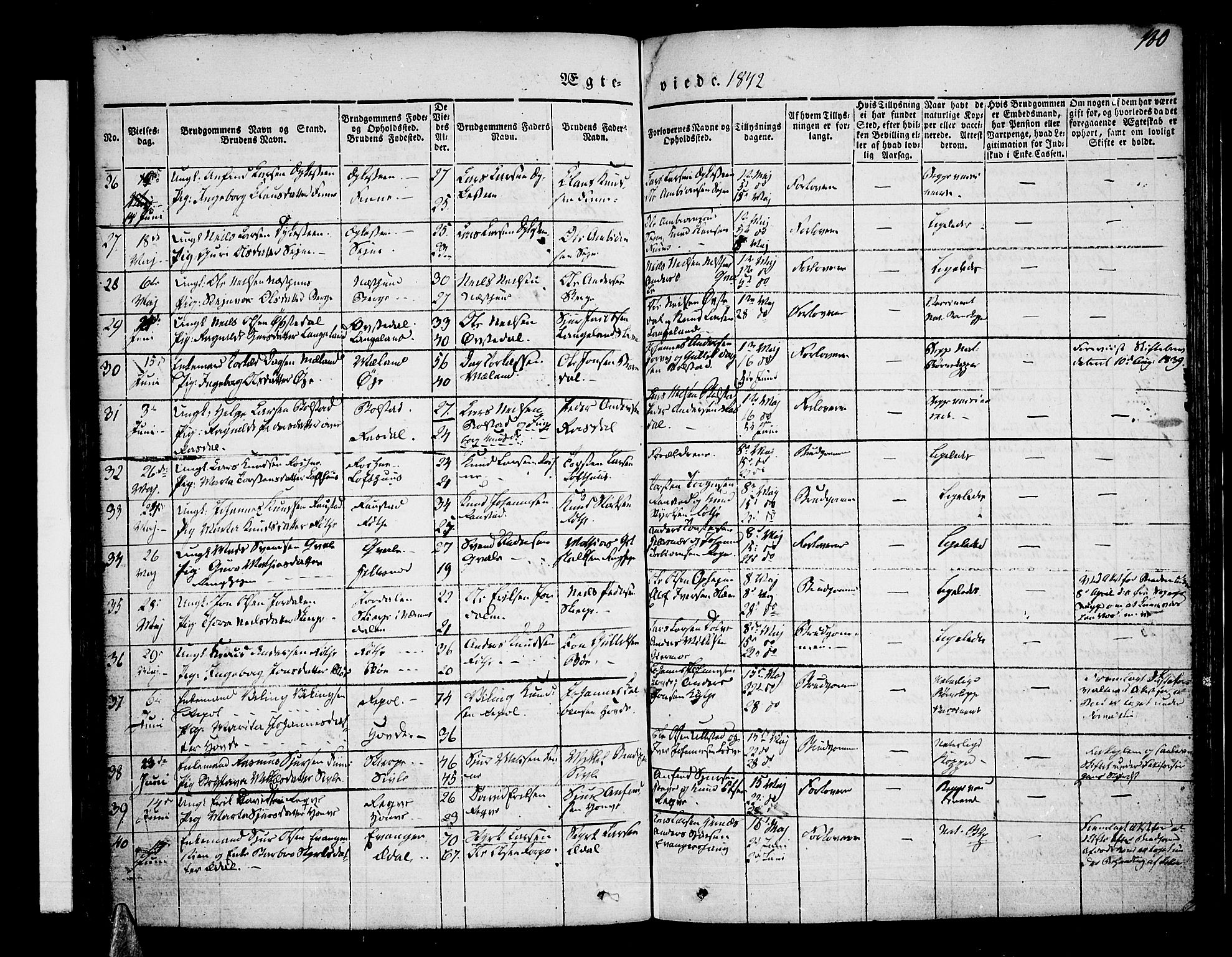 Voss sokneprestembete, AV/SAB-A-79001/H/Haa: Parish register (official) no. A 13, 1836-1851, p. 180