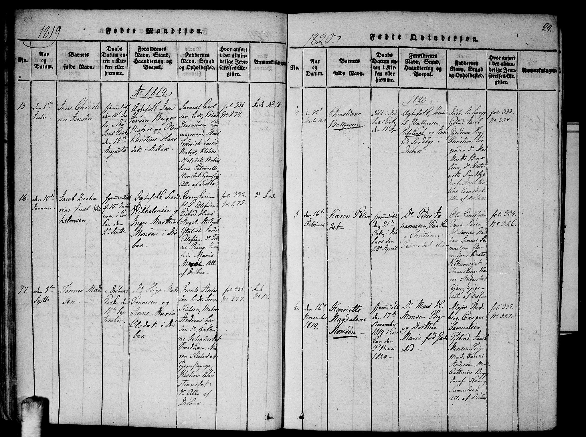 Drøbak prestekontor Kirkebøker, AV/SAO-A-10142a/F/Fa/L0001: Parish register (official) no. I 1, 1816-1842, p. 24