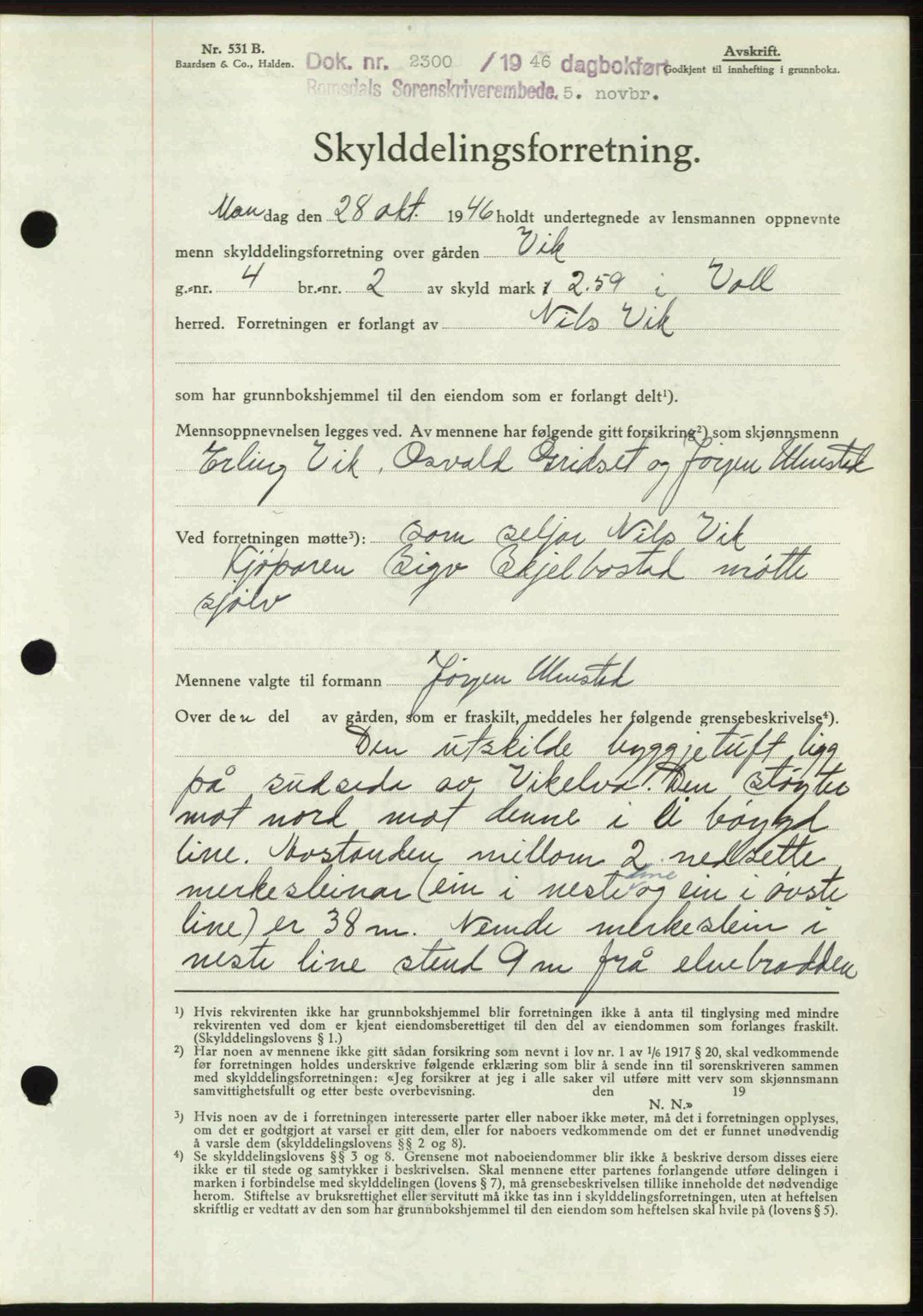 Romsdal sorenskriveri, AV/SAT-A-4149/1/2/2C: Mortgage book no. A21, 1946-1946, Diary no: : 2300/1946