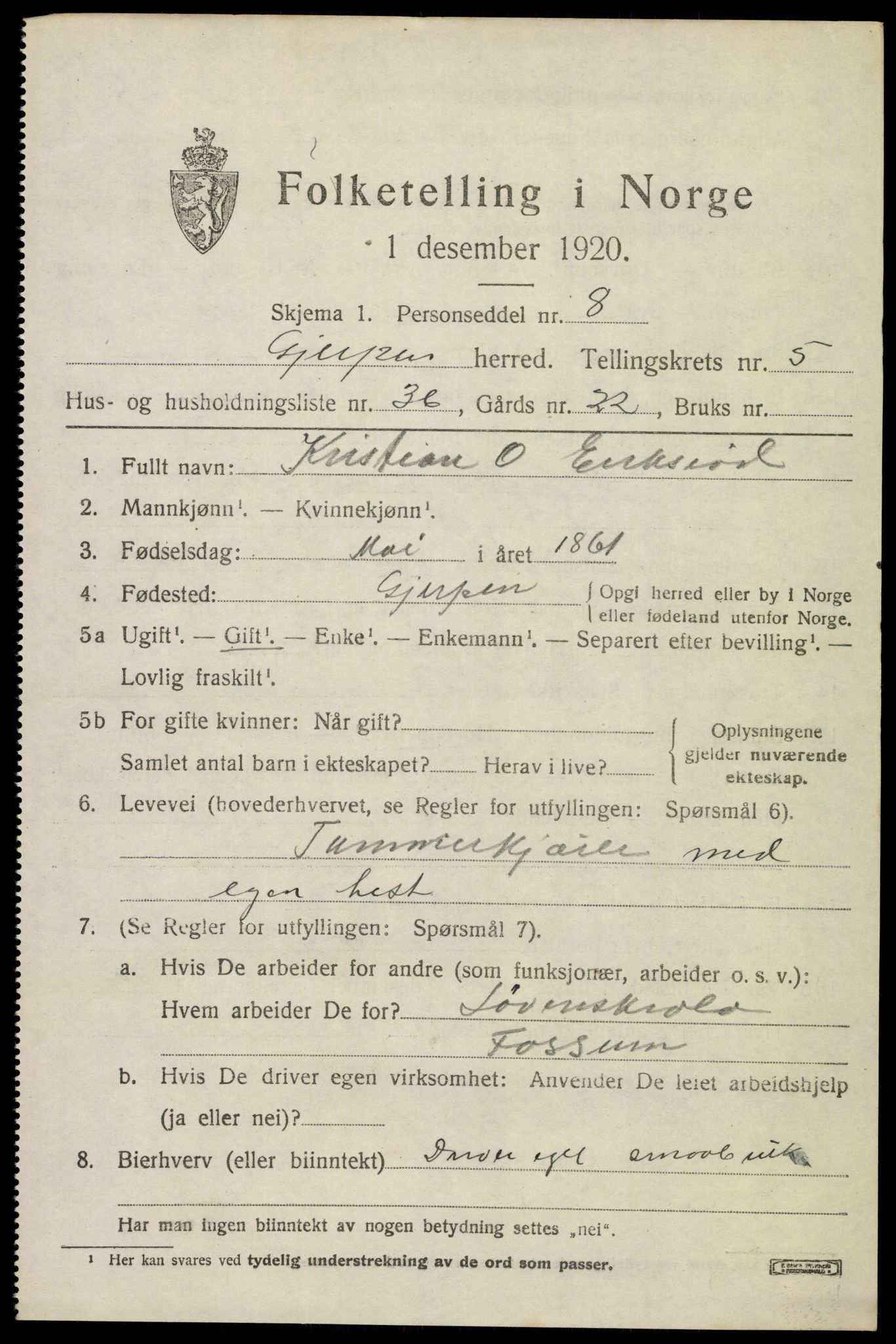 SAKO, 1920 census for Gjerpen, 1920, p. 6846