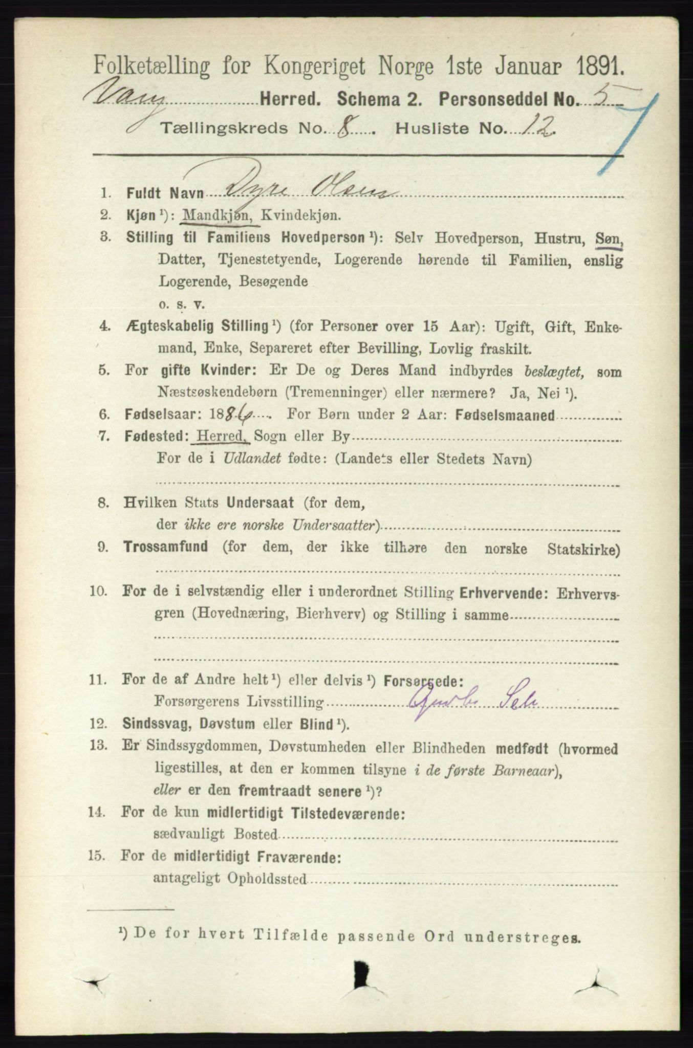 RA, 1891 census for 0414 Vang, 1891, p. 5670