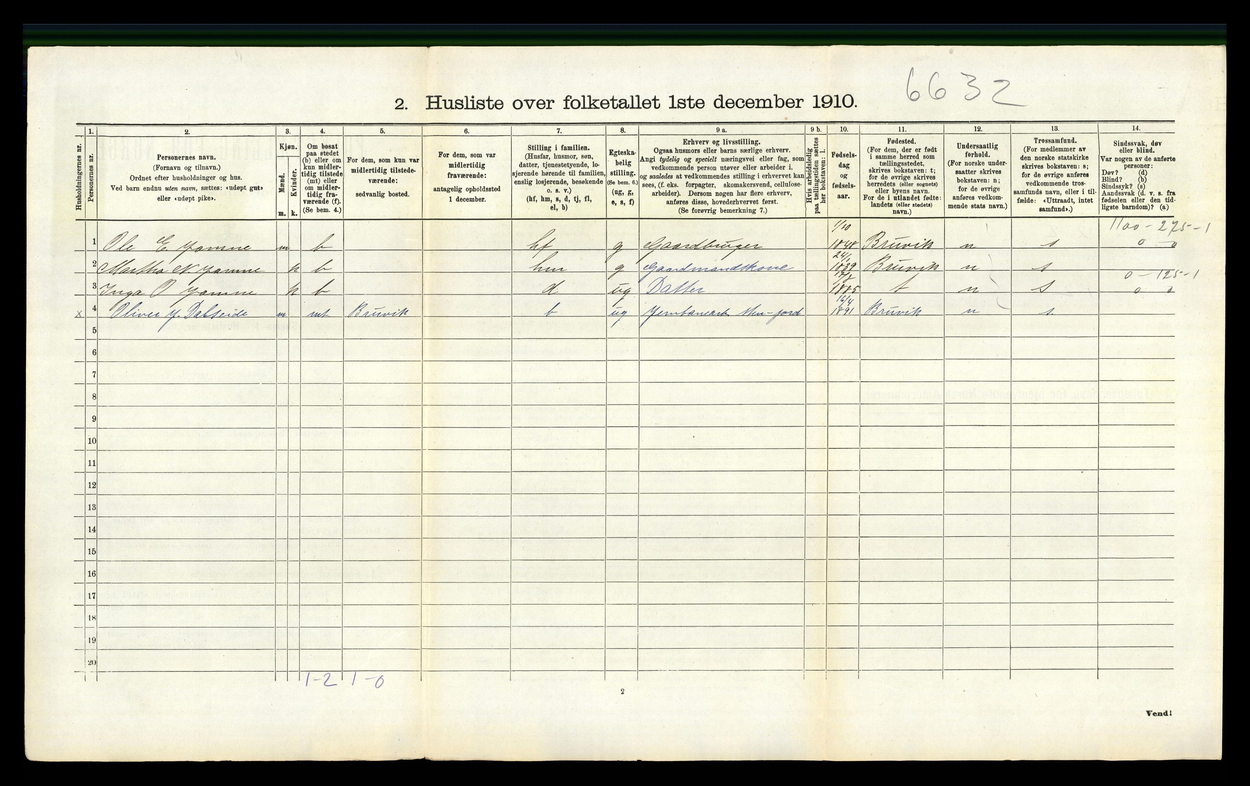 RA, 1910 census for Valestrand, 1910, p. 93