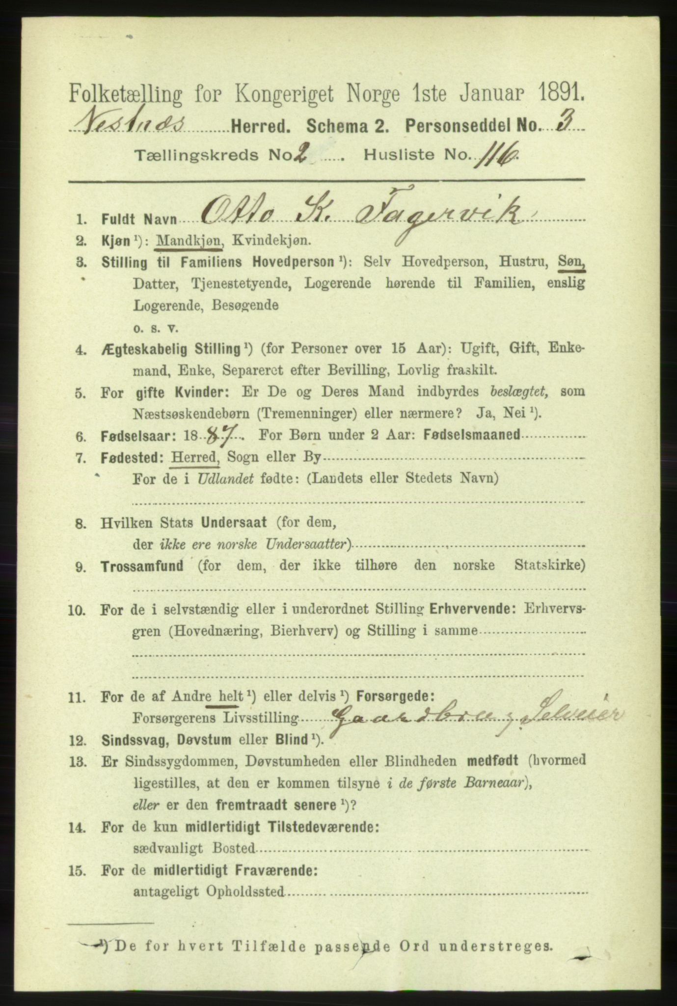 RA, 1891 census for 1535 Vestnes, 1891, p. 800