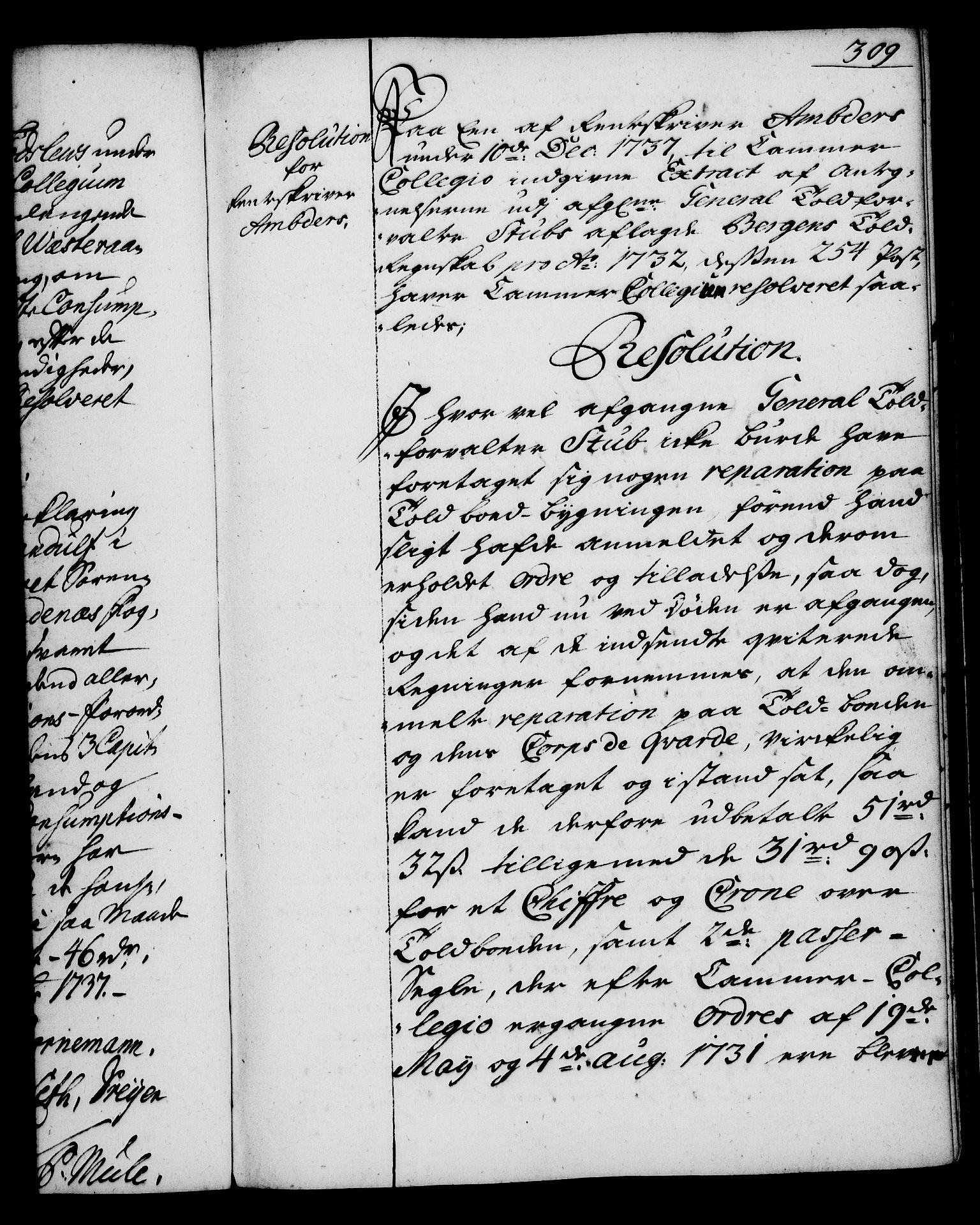 Rentekammeret, Kammerkanselliet, RA/EA-3111/G/Gg/Gga/L0004: Norsk ekspedisjonsprotokoll med register (merket RK 53.4), 1734-1741, p. 309