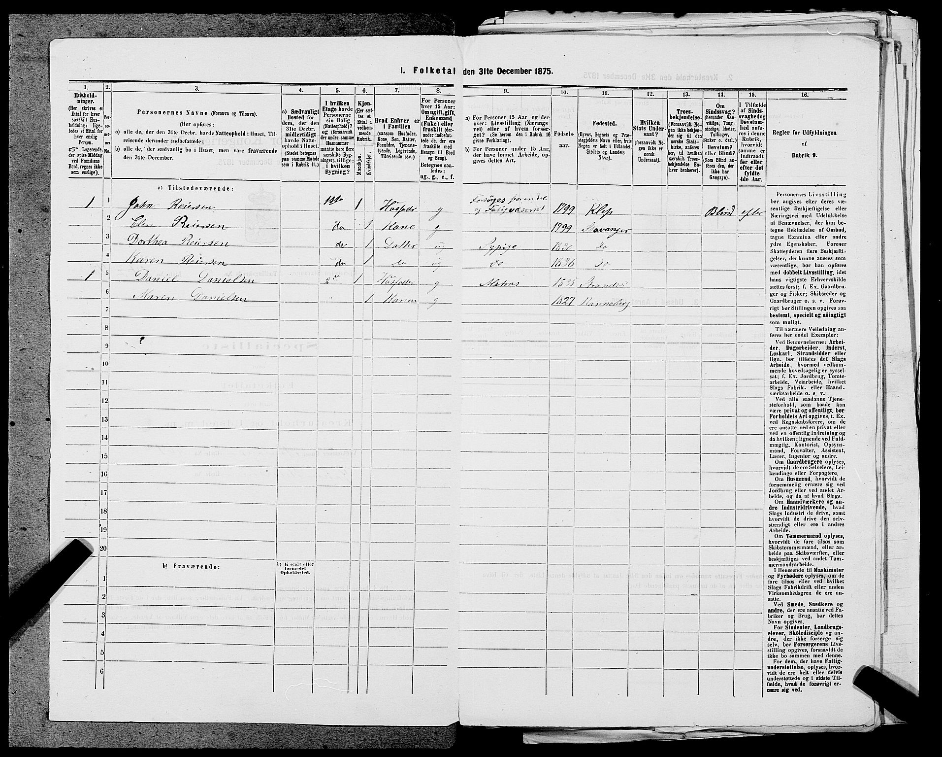 SAST, 1875 census for 1103 Stavanger, 1875, p. 1686