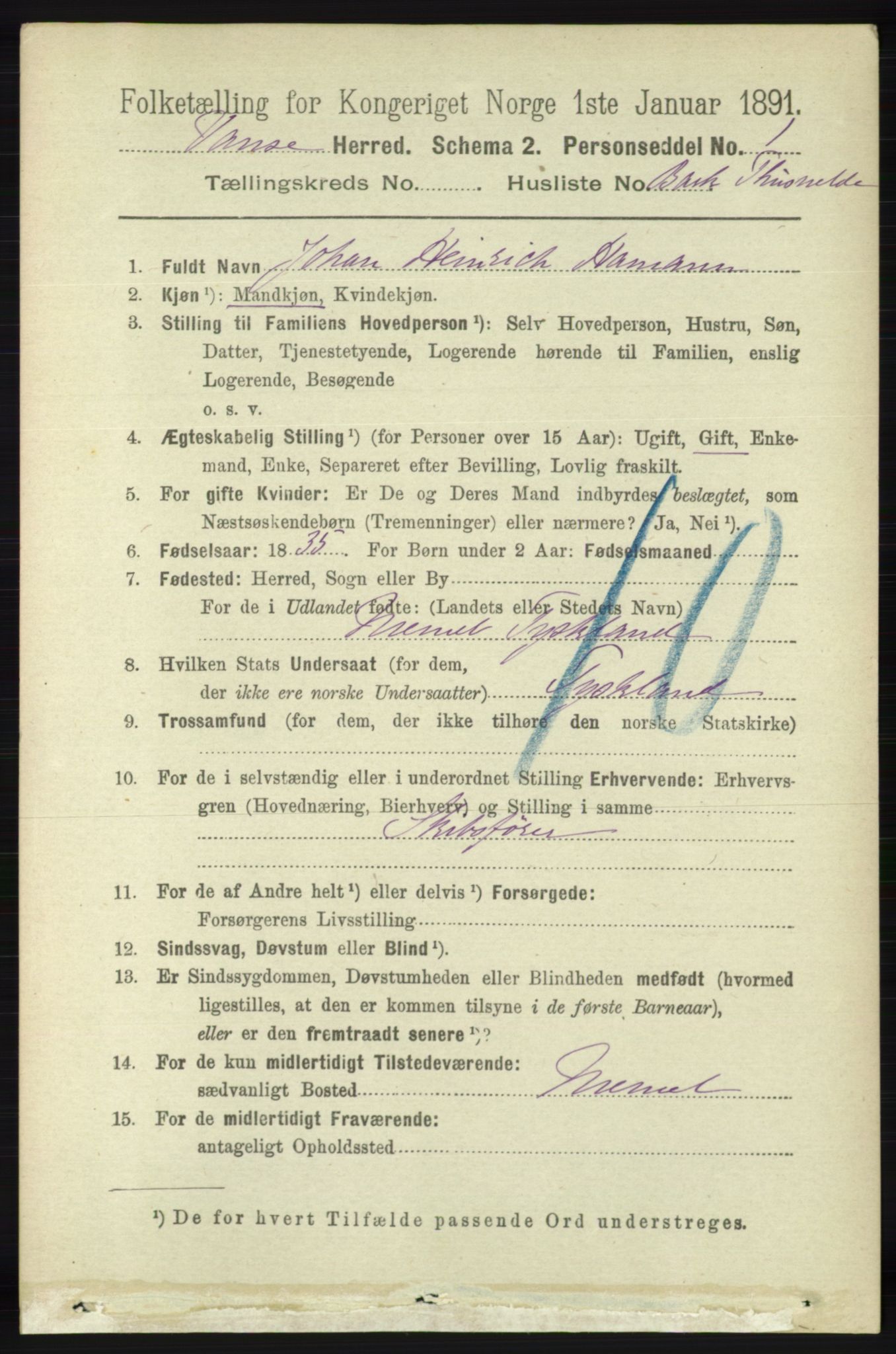 RA, 1891 census for 1041 Vanse, 1891, p. 7792