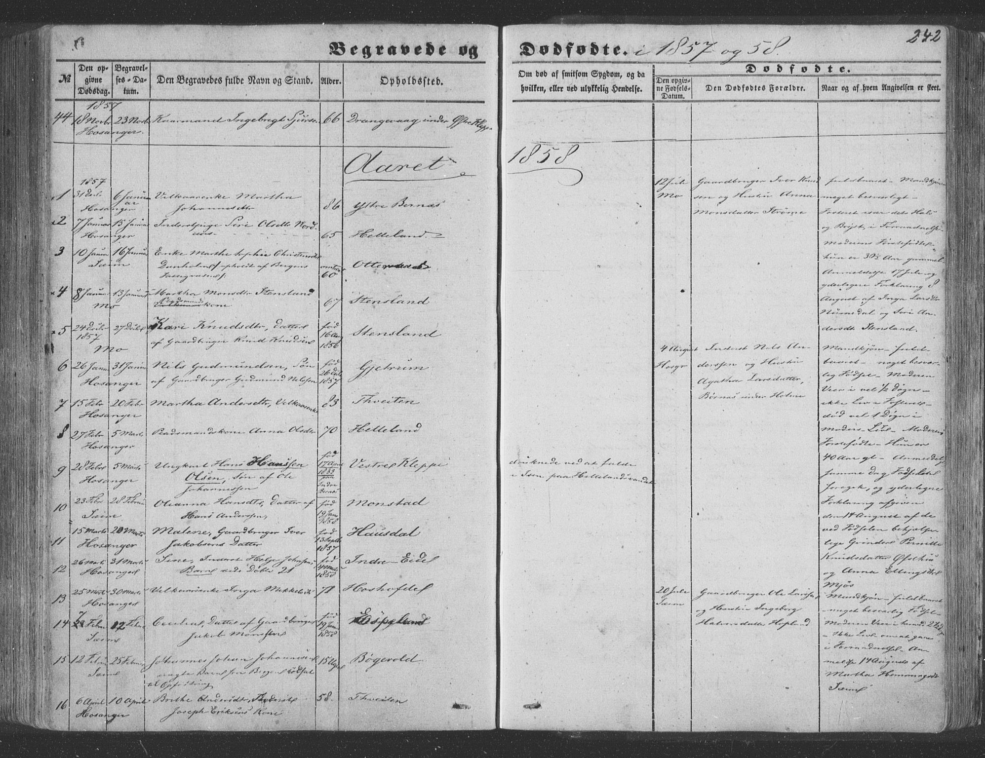 Hosanger sokneprestembete, AV/SAB-A-75801/H/Haa: Parish register (official) no. A 8, 1849-1863, p. 242