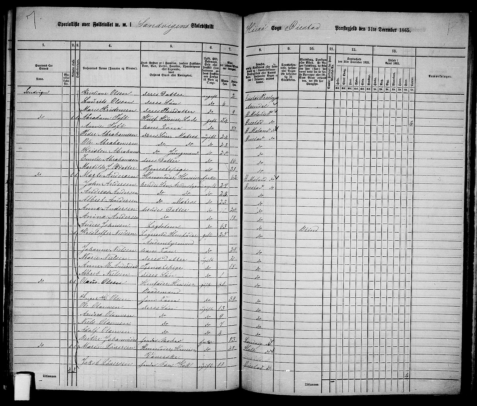 RA, 1865 census for Øyestad, 1865, p. 208