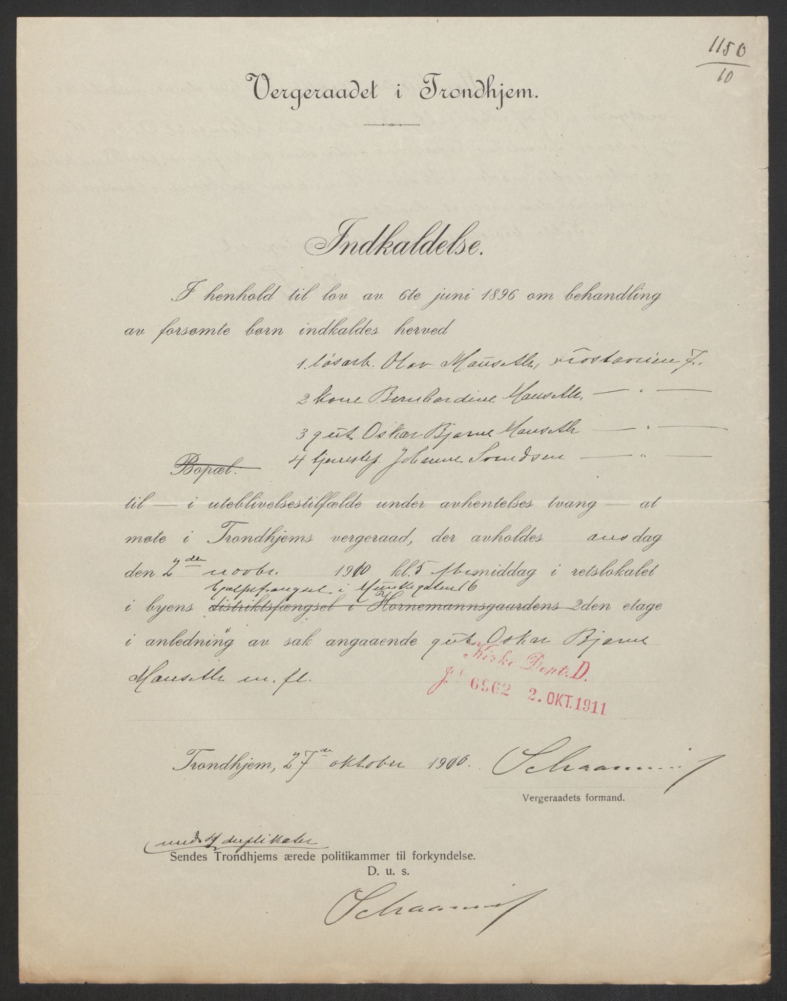 Falstad skolehjem, RA/S-1676/E/Eb/L0011: Elevmapper løpenr.. 240-260, 1911-1918, p. 152