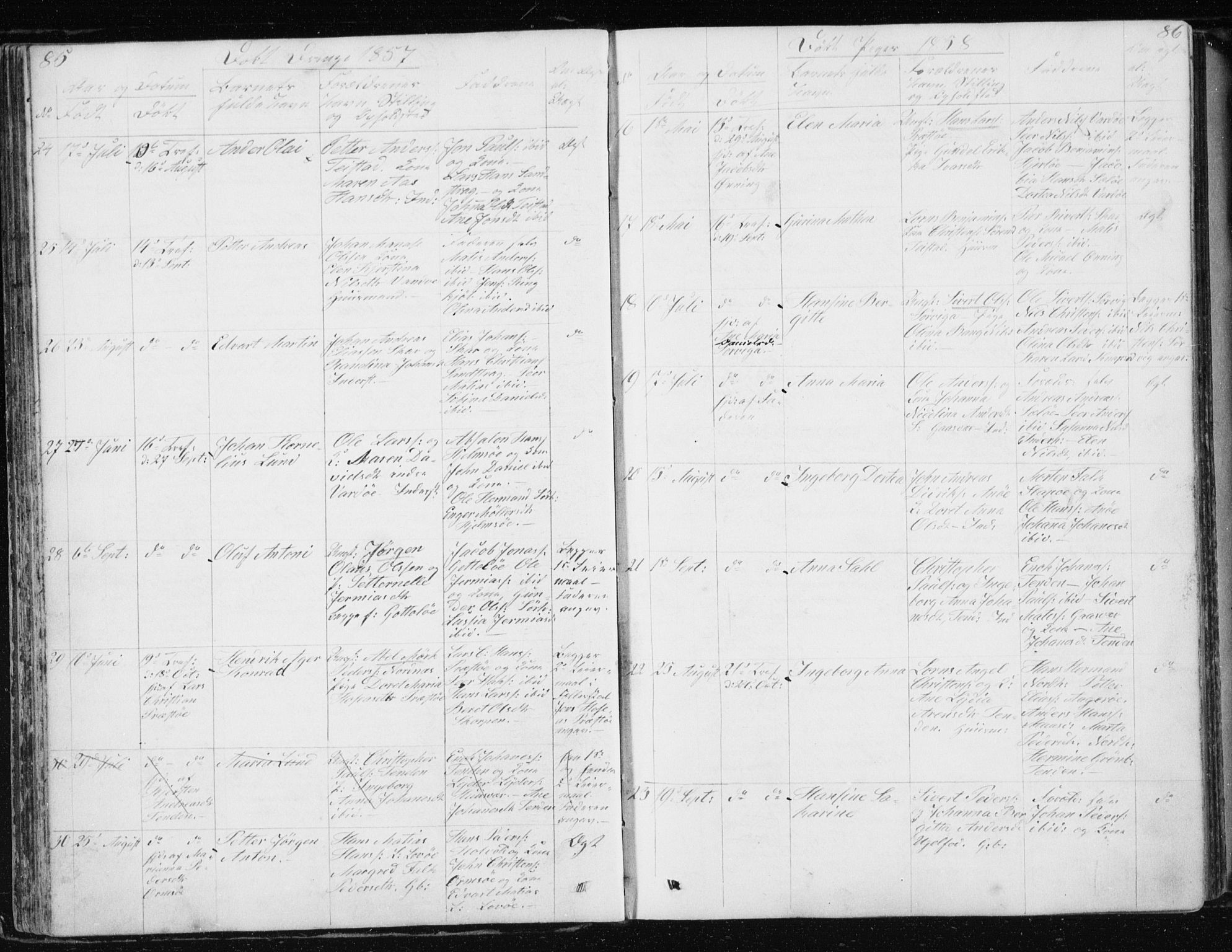 Ministerialprotokoller, klokkerbøker og fødselsregistre - Nordland, SAT/A-1459/834/L0511: Parish register (copy) no. 834C02, 1848-1862, p. 85-86