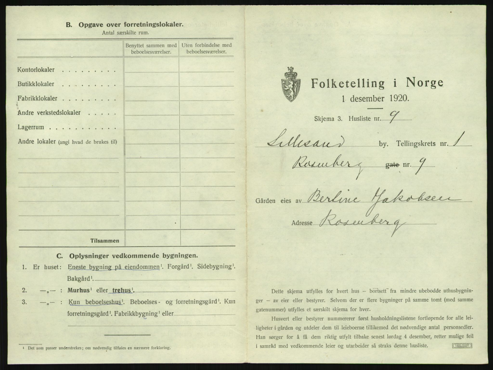 SAK, 1920 census for Lillesand, 1920, p. 37