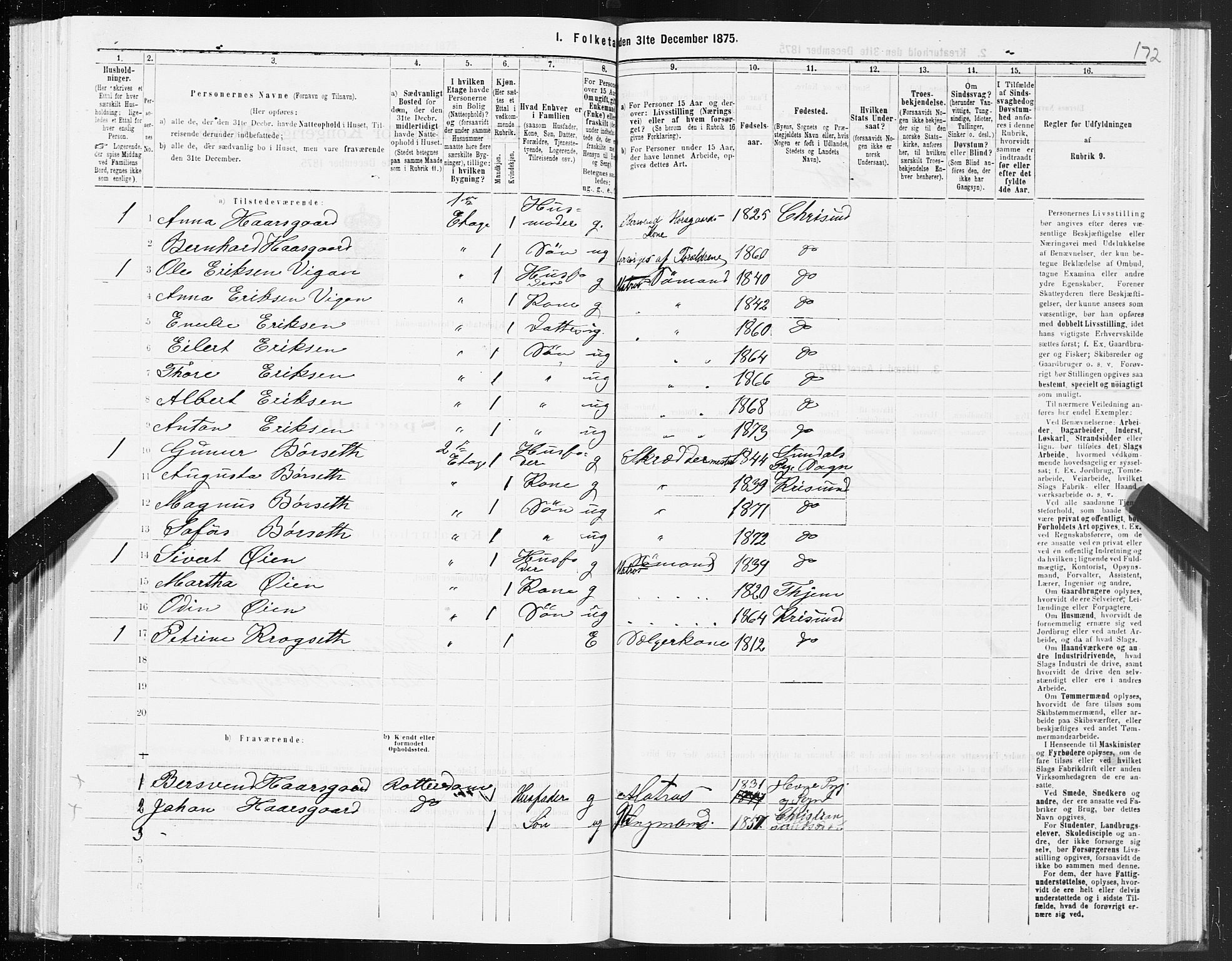SAT, 1875 census for 1503B Kristiansund/Kristiansund, 1875, p. 3172