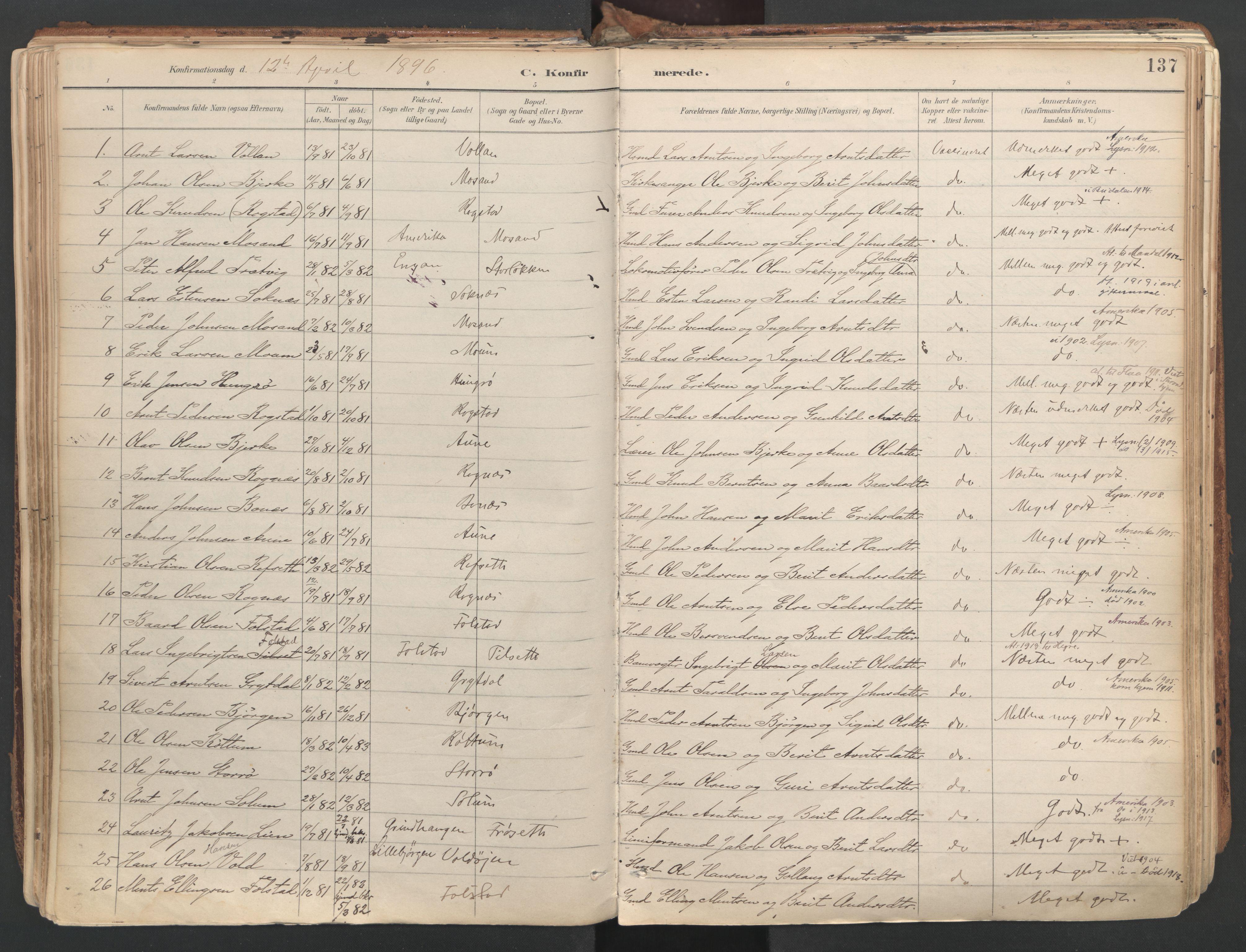 Ministerialprotokoller, klokkerbøker og fødselsregistre - Sør-Trøndelag, AV/SAT-A-1456/687/L1004: Parish register (official) no. 687A10, 1891-1923, p. 137