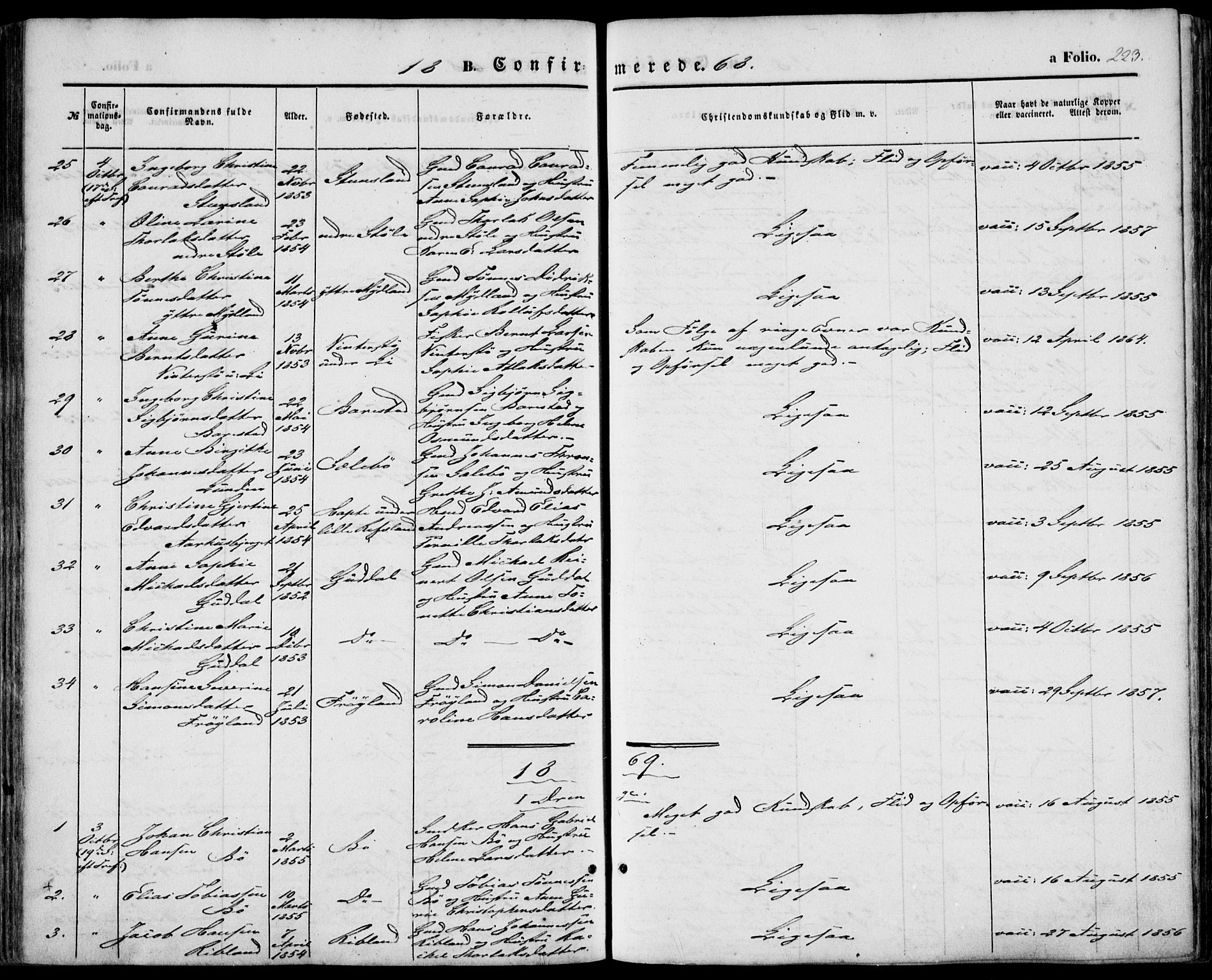 Sokndal sokneprestkontor, SAST/A-101808: Parish register (official) no. A 9, 1857-1874, p. 223