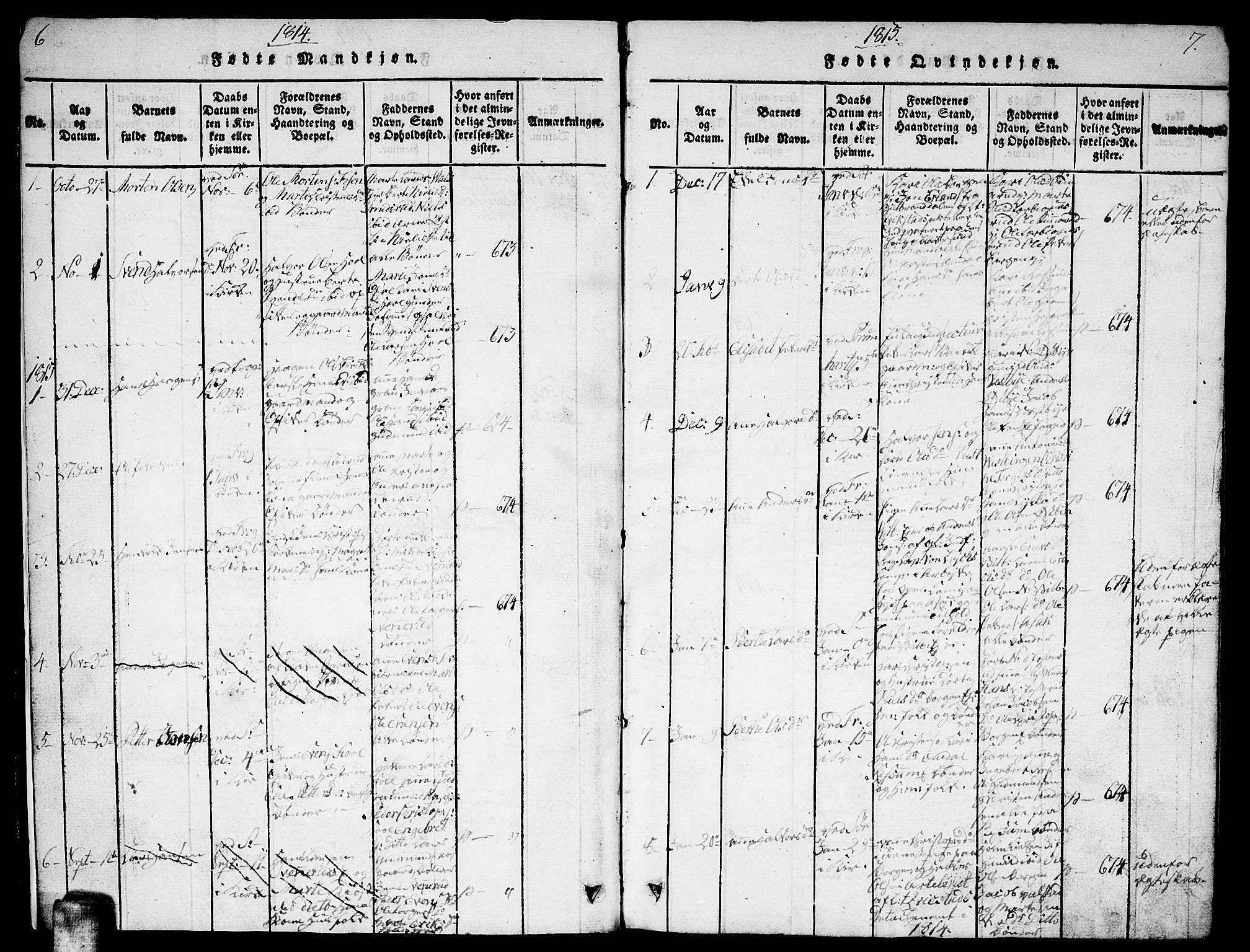 Sørum prestekontor Kirkebøker, AV/SAO-A-10303/G/Ga/L0001: Parish register (copy) no. I 1, 1814-1829, p. 6-7