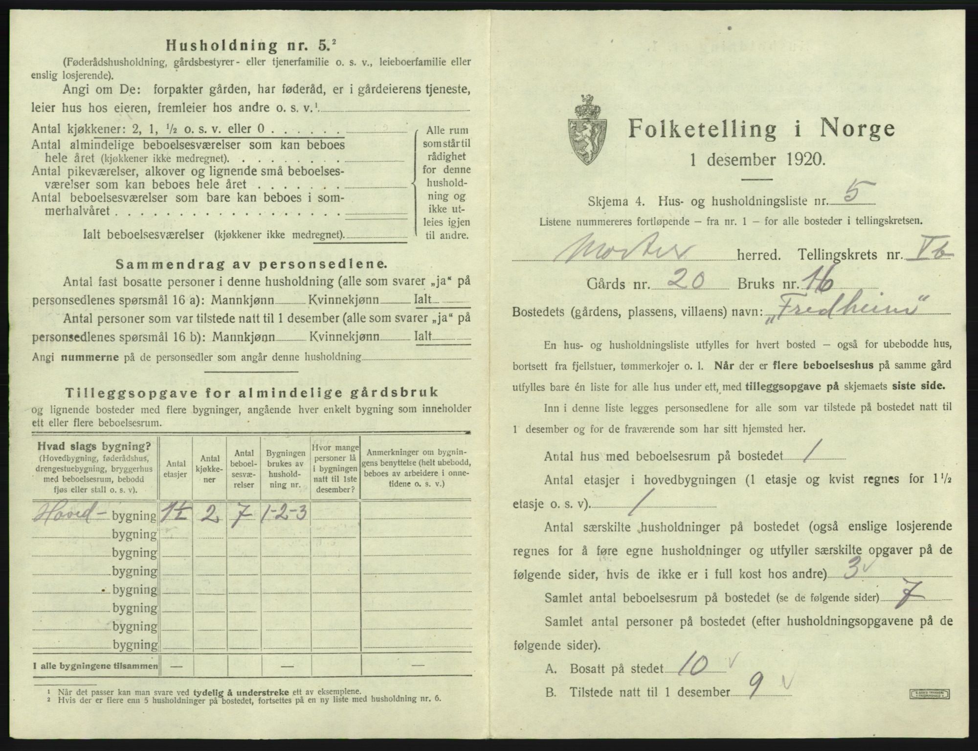 SAB, 1920 census for Moster, 1920, p. 279