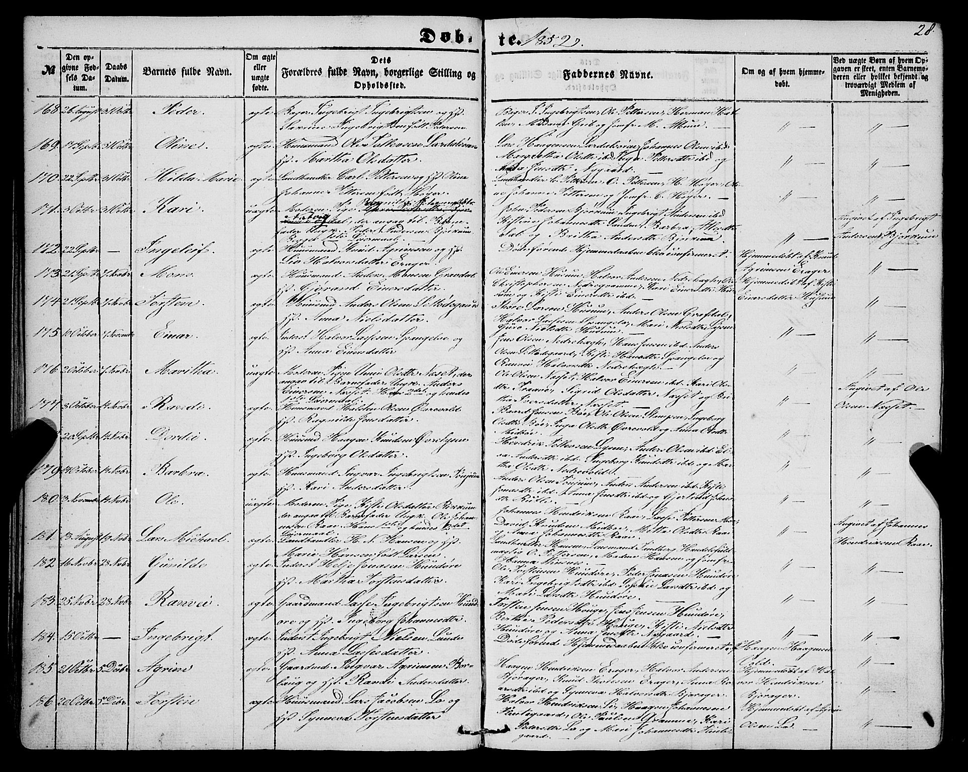 Lærdal sokneprestembete, SAB/A-81201: Parish register (official) no. A 11, 1850-1866, p. 28