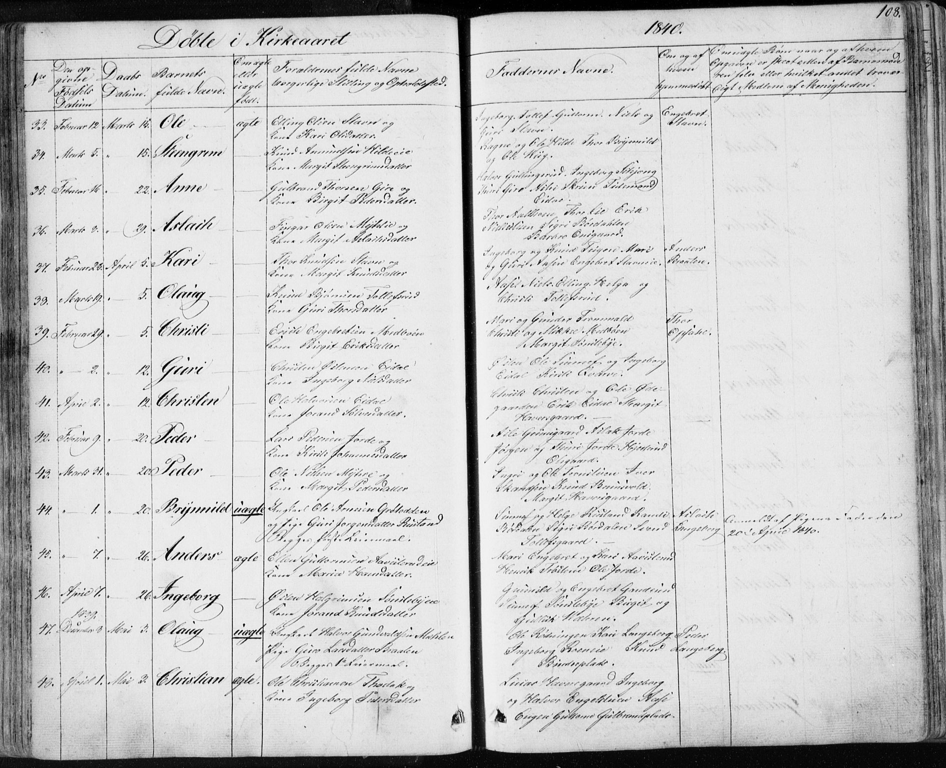 Nes kirkebøker, AV/SAKO-A-236/F/Fa/L0009: Parish register (official) no. 9, 1834-1863, p. 108