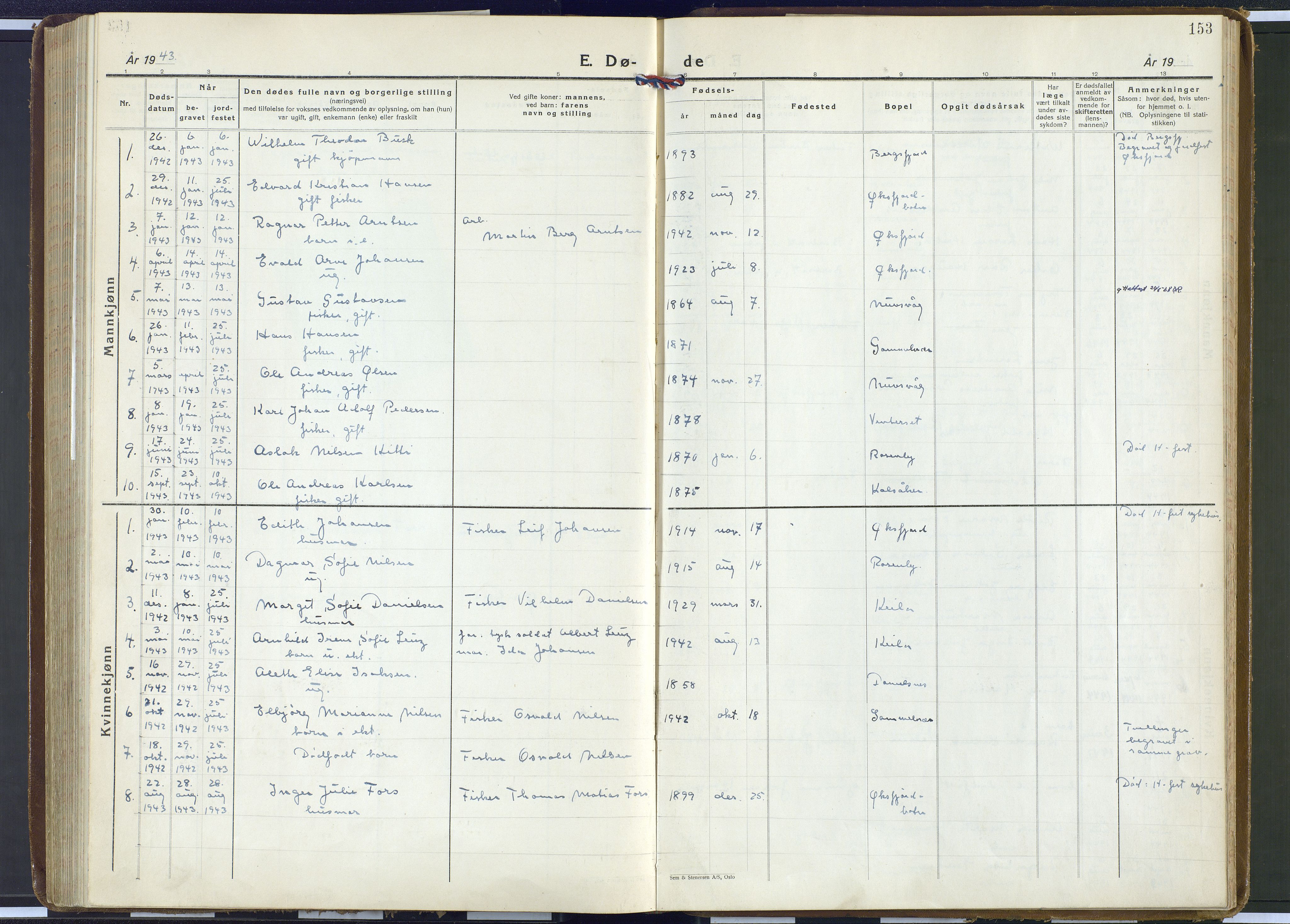 Loppa sokneprestkontor, AV/SATØ-S-1339/H/Ha/L0016kirke: Parish register (official) no. 16, 1942-1952, p. 153