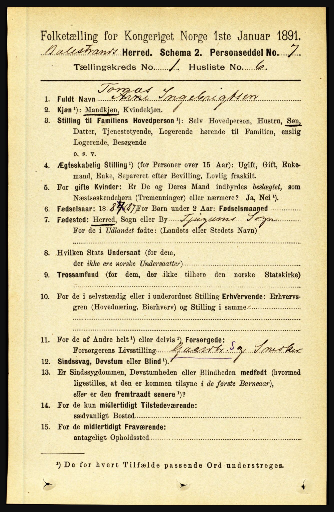 RA, 1891 census for 1418 Balestrand, 1891, p. 98