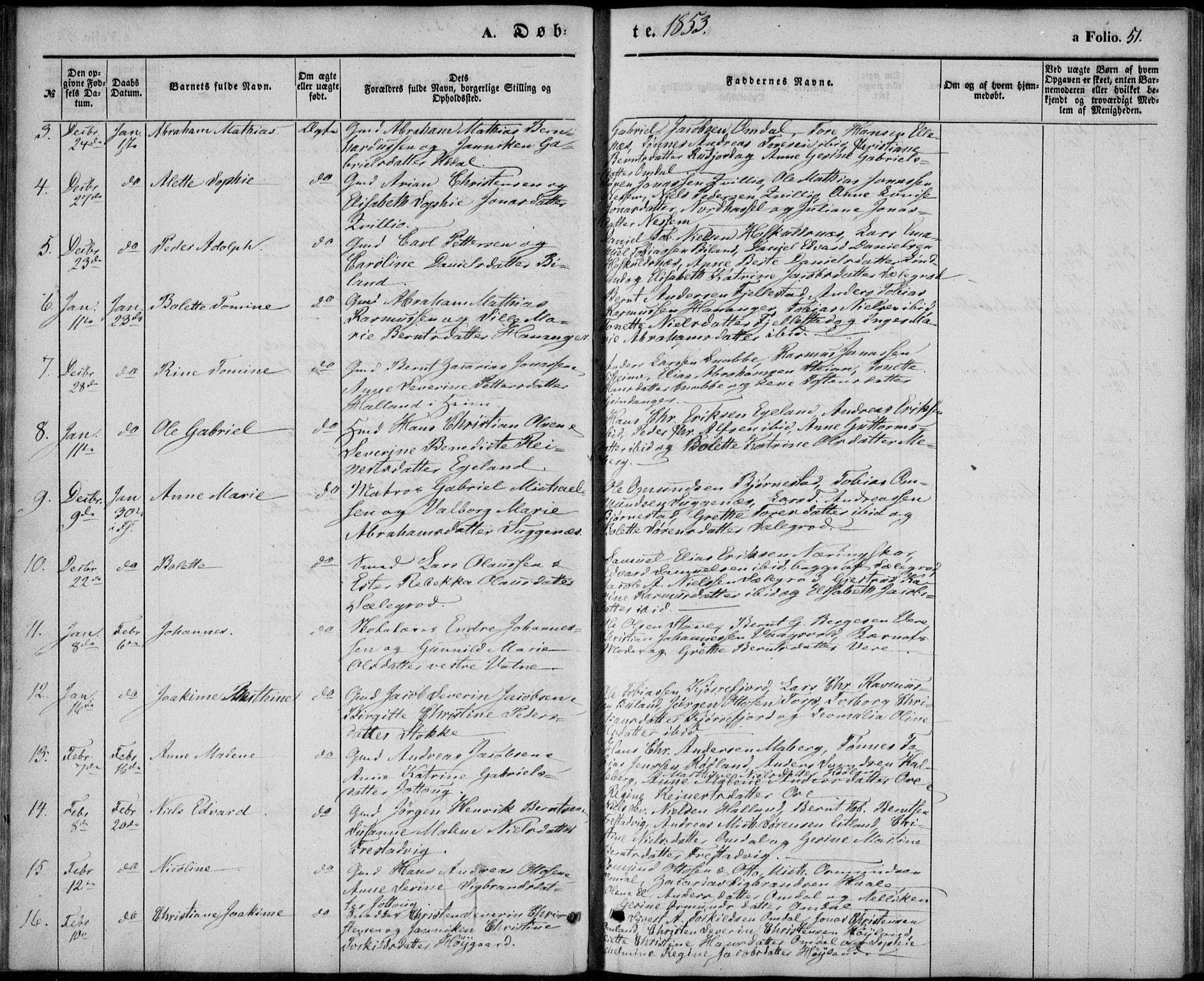 Lista sokneprestkontor, AV/SAK-1111-0027/F/Fb/L0002: Parish register (copy) no. B 2, 1847-1862, p. 51