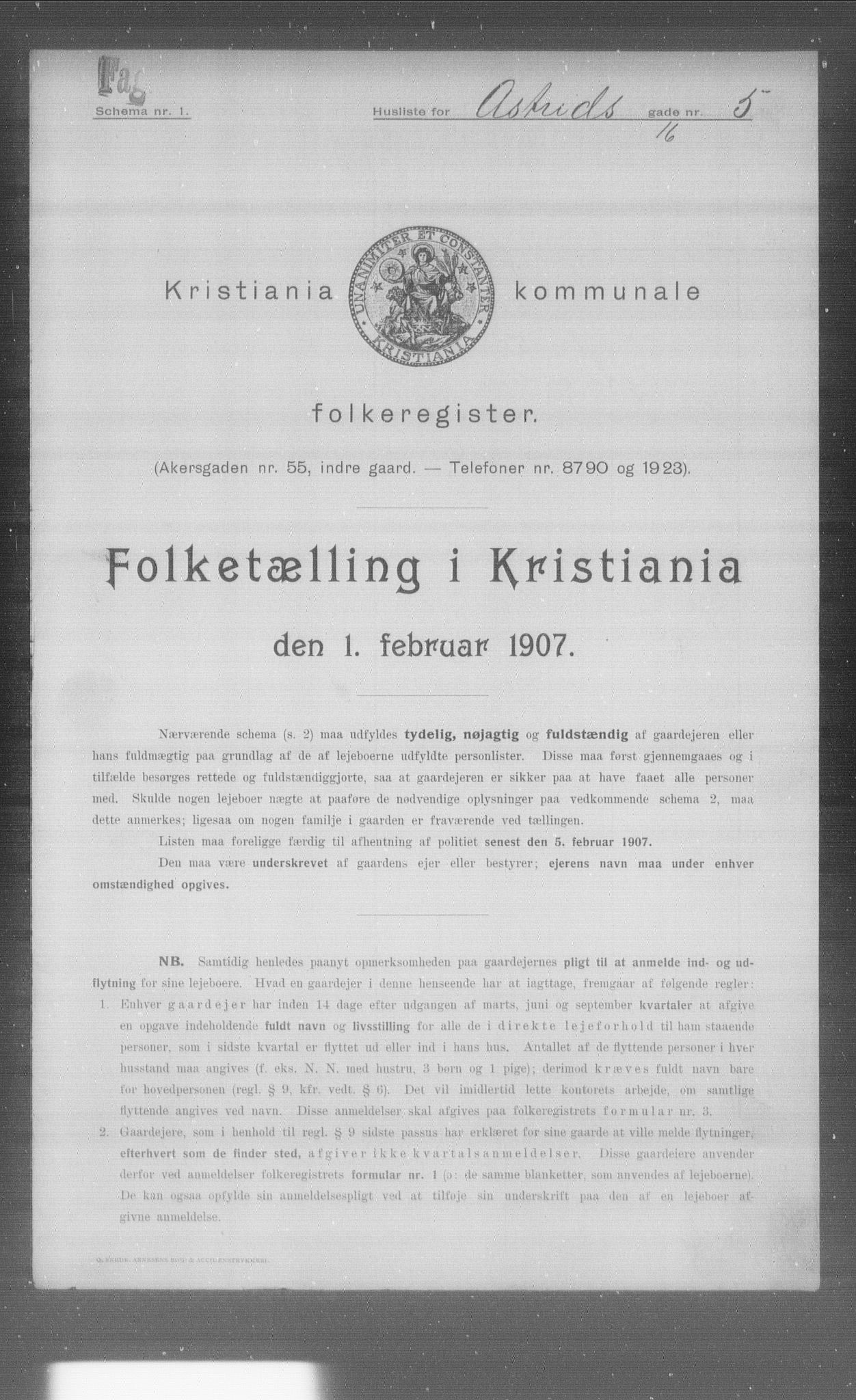 OBA, Municipal Census 1907 for Kristiania, 1907, p. 1339