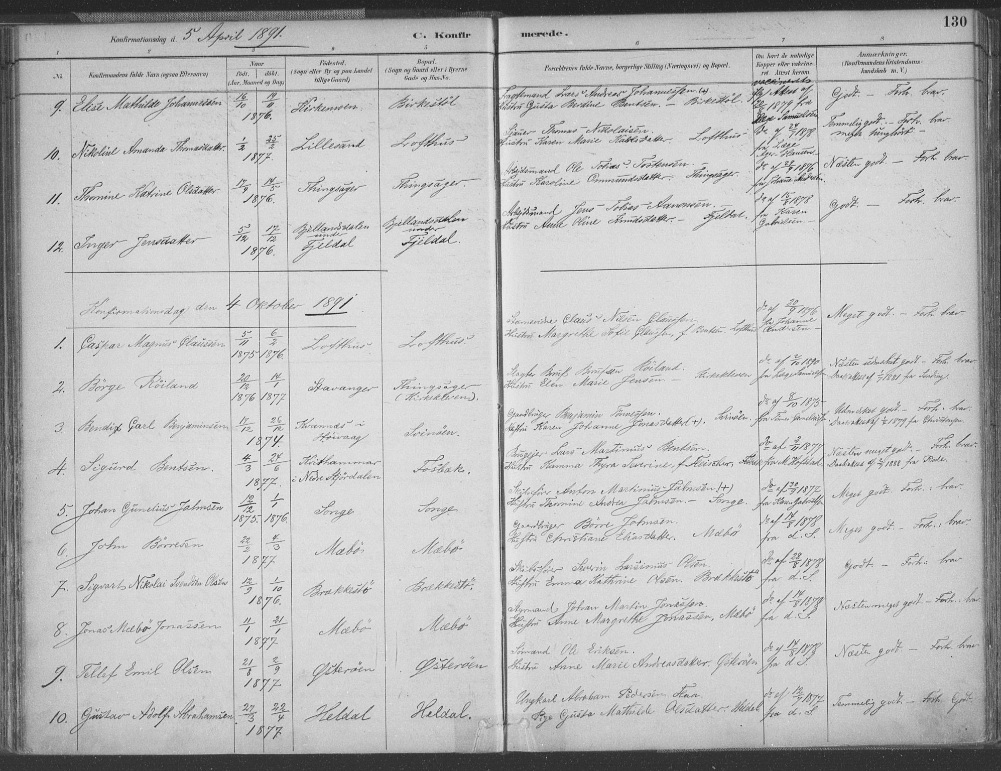 Vestre Moland sokneprestkontor, AV/SAK-1111-0046/F/Fa/Fab/L0009: Parish register (official) no. A 9, 1884-1899, p. 130