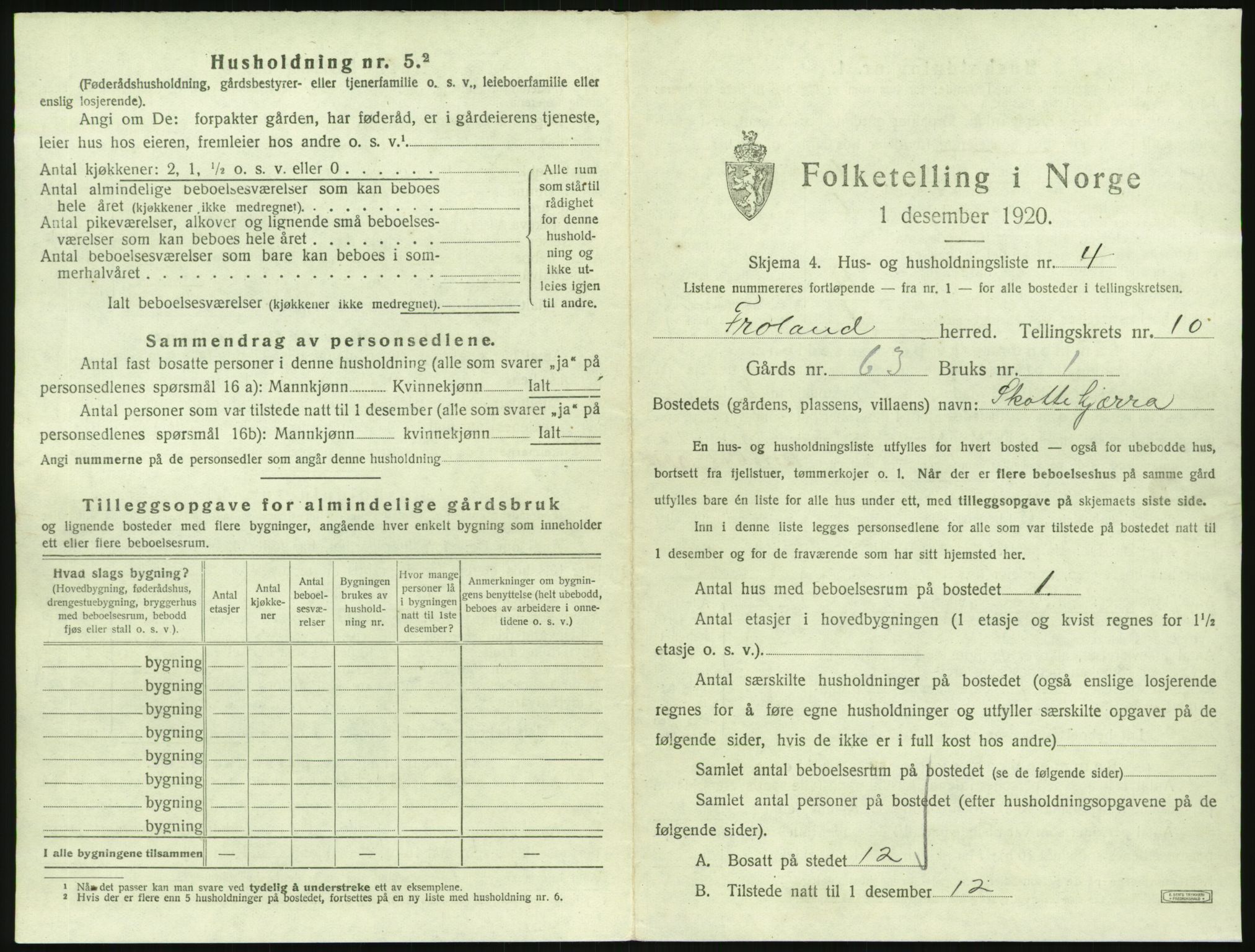 SAK, 1920 census for Froland, 1920, p. 837
