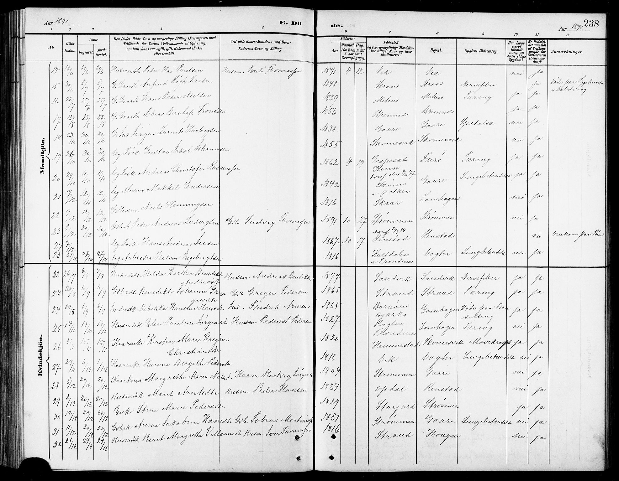 Kvæfjord sokneprestkontor, AV/SATØ-S-1323/G/Ga/Gab/L0005klokker: Parish register (copy) no. 5, 1886-1911, p. 238