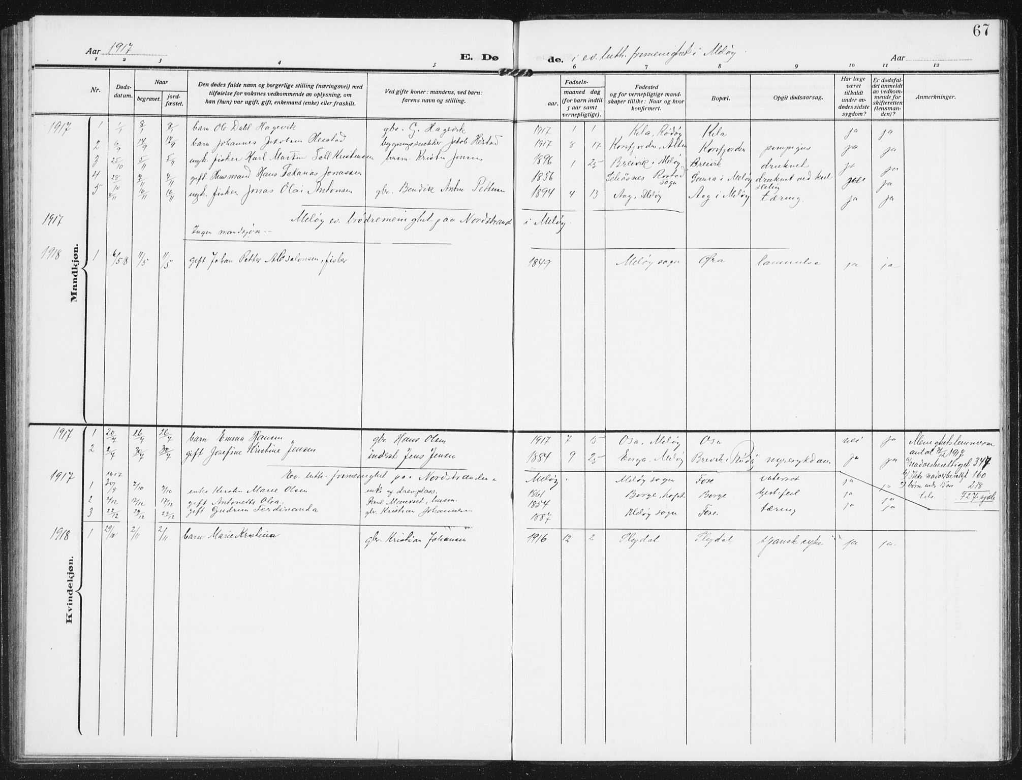 Ministerialprotokoller, klokkerbøker og fødselsregistre - Nordland, SAT/A-1459/843/L0629: Parish register (official) no. 843A04, 1907-1925, p. 67
