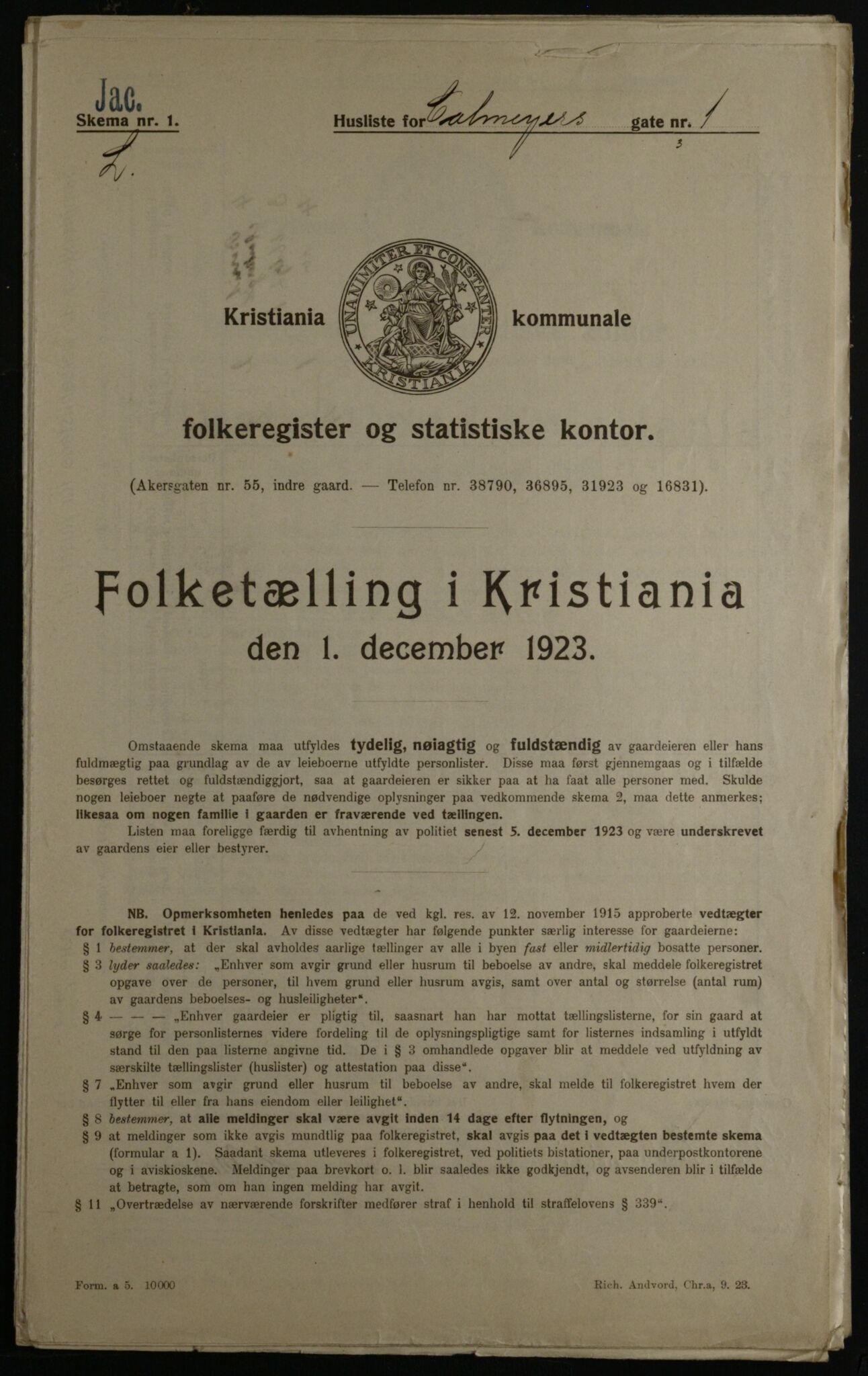 OBA, Municipal Census 1923 for Kristiania, 1923, p. 12591