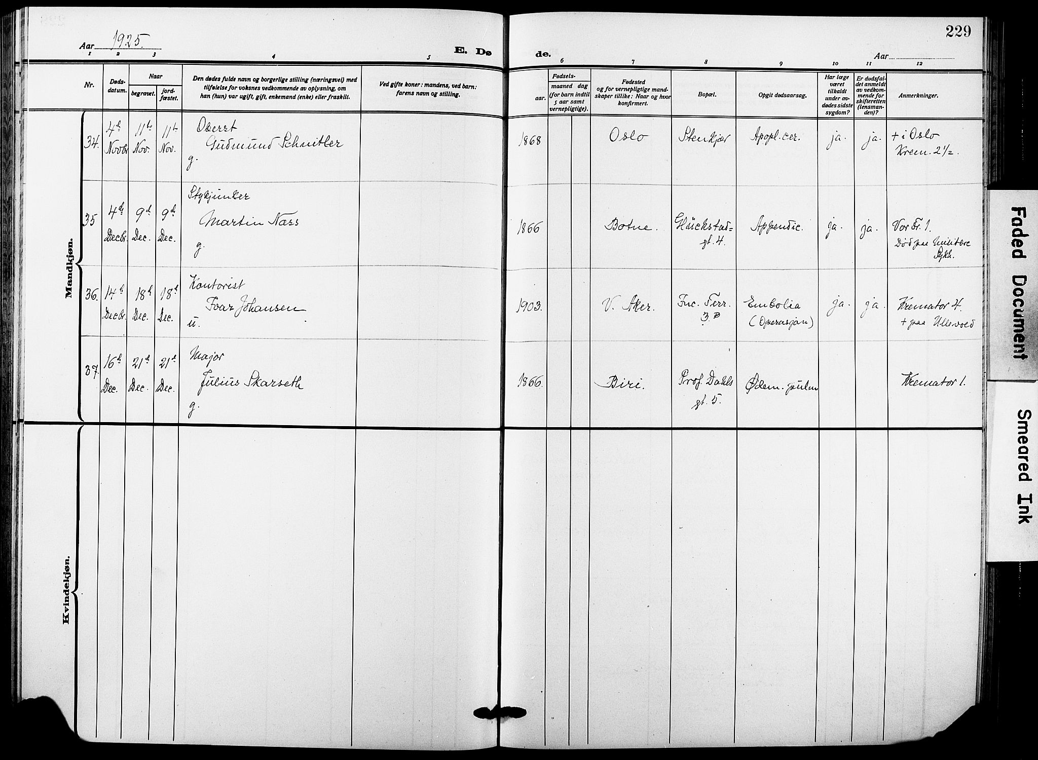 Garnisonsmenigheten Kirkebøker, AV/SAO-A-10846/F/Fa/L0016: Parish register (official) no. 16, 1922-1930, p. 229