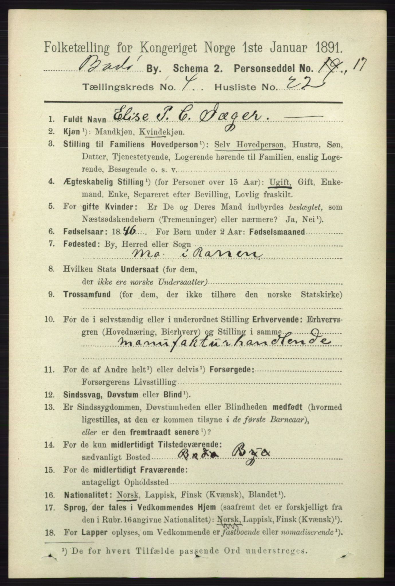RA, 1891 census for 1804 Bodø, 1891, p. 3248