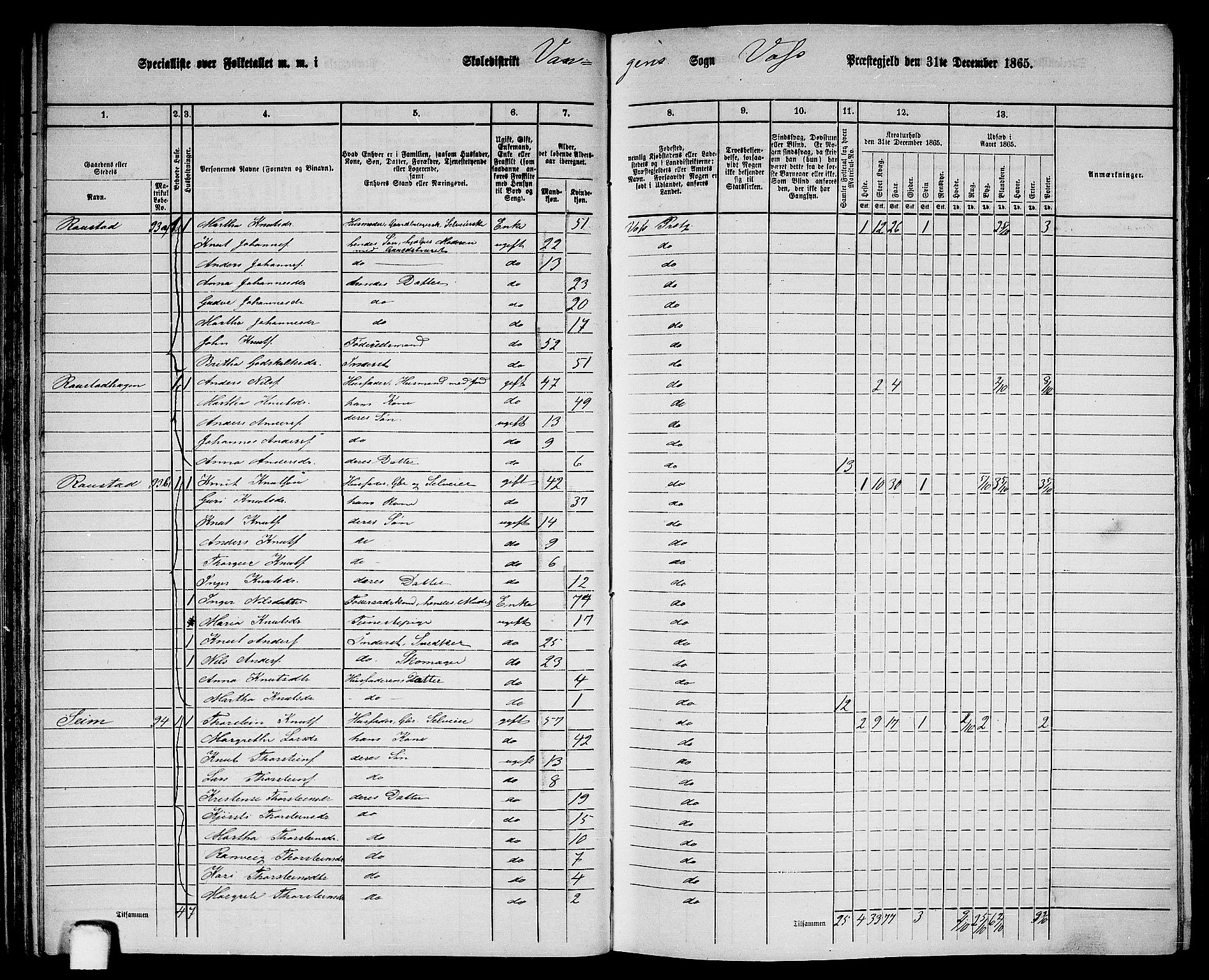 RA, 1865 census for Voss, 1865, p. 48