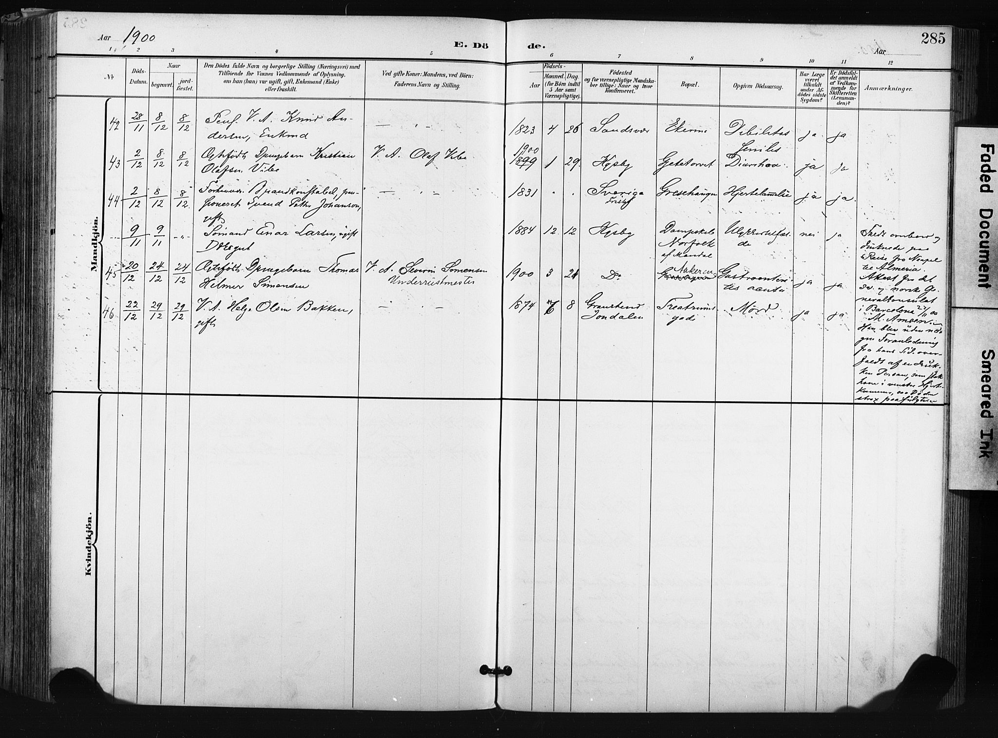 Kongsberg kirkebøker, AV/SAKO-A-22/F/Fb/L0003: Parish register (official) no. II 3, 1896-1905, p. 285